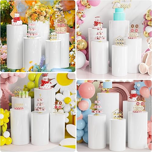 Miniatura 6 de Xiomot Soportes cilíndricos redondos para fiesta, 5 unidades, mesas cilíndricas blancas para fiestas, bodas, pilares, baby shower, mesa de postre,