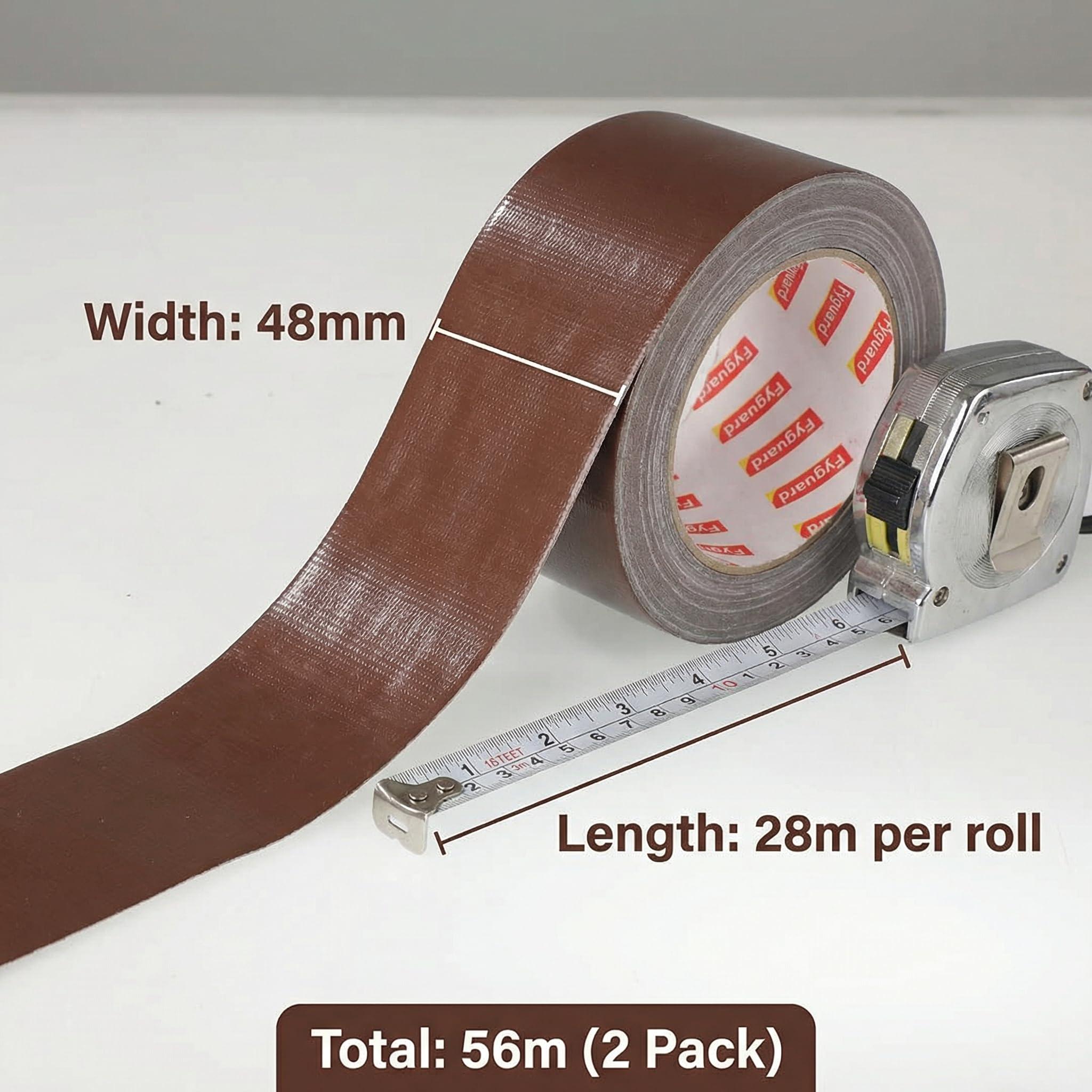 2 rotoli di nastro adesivo marrone scuro, 48 mm x 28 m, 210 μ, impermeabile, nastro per riparazioni, senza residui, universale, per uso interno ed esterno (56 m in totale)