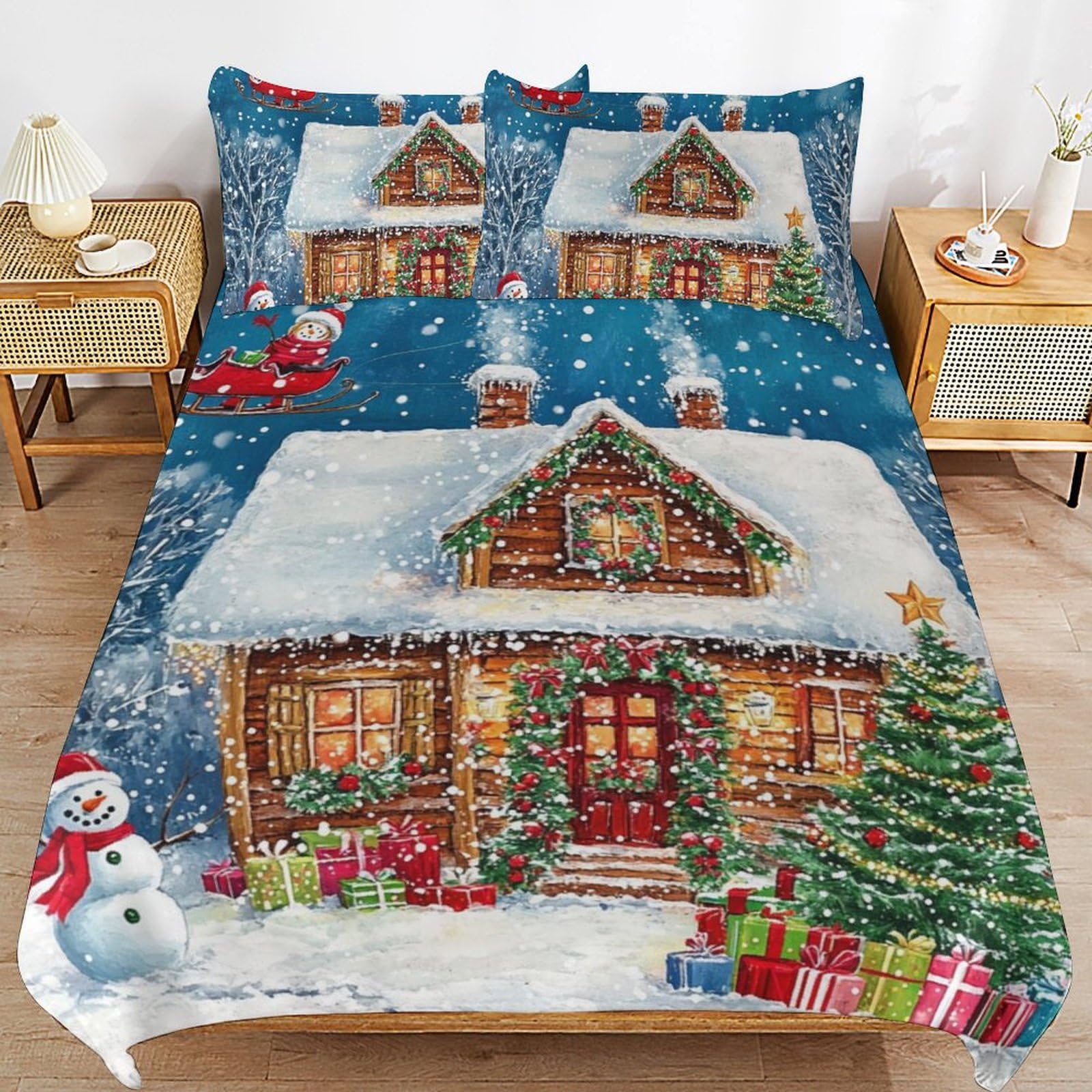 Ropa de cama de Papá Noel con funda nórdica infantil suave de microfibra