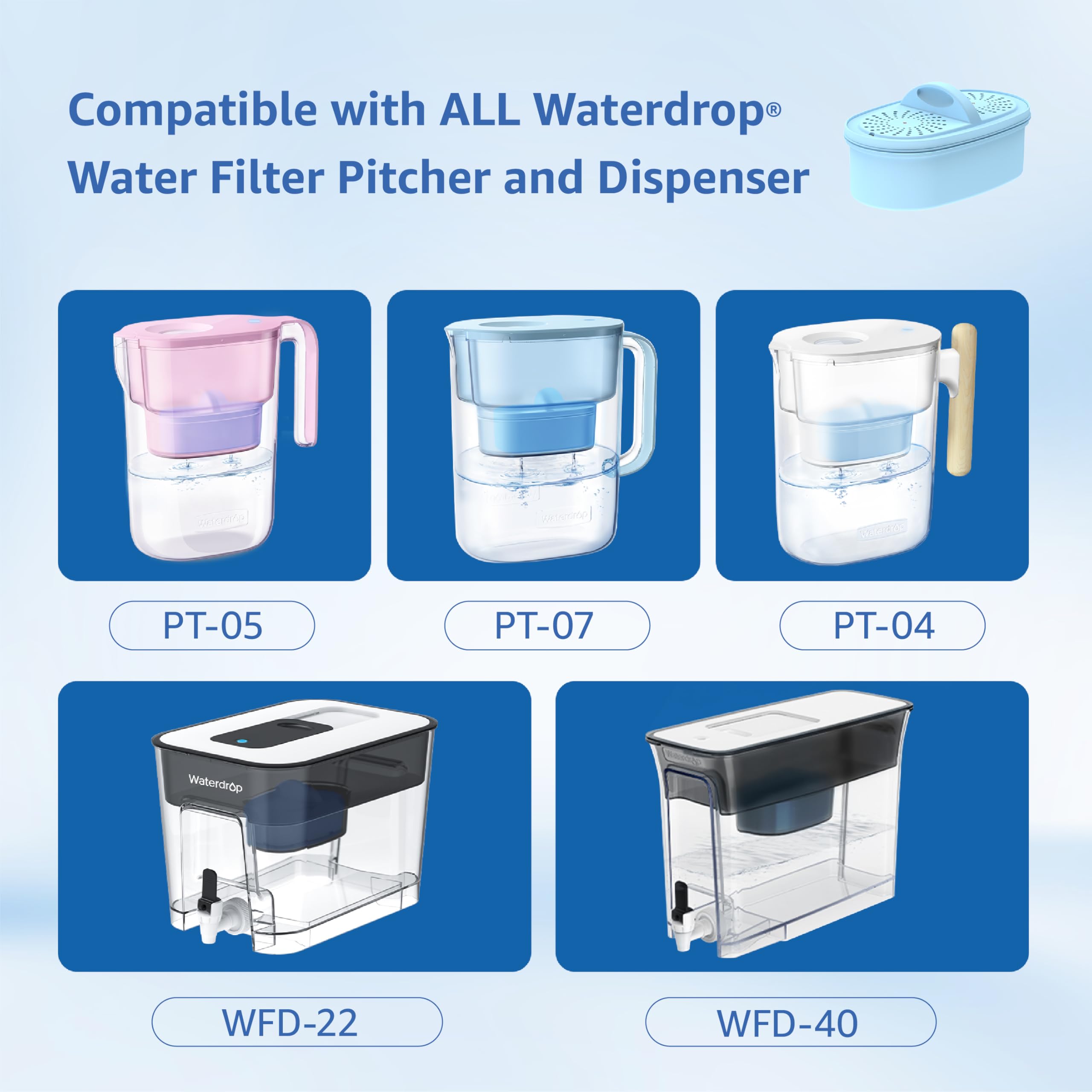 Alkaline Filters Replacement for All Waterdrop Pitcher and Dispenser Filtration System Fits Waterdrop WD-PF-AL Reduces PFOA PFOS Chlorine — view 2