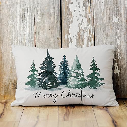 Miniatura 4 de AOFANGGO Funda de almohada de Navidad de 12 x 20 pulgadas, decoración navideña de pinos en acuarela, funda de cojín rectangular para cama, silla,