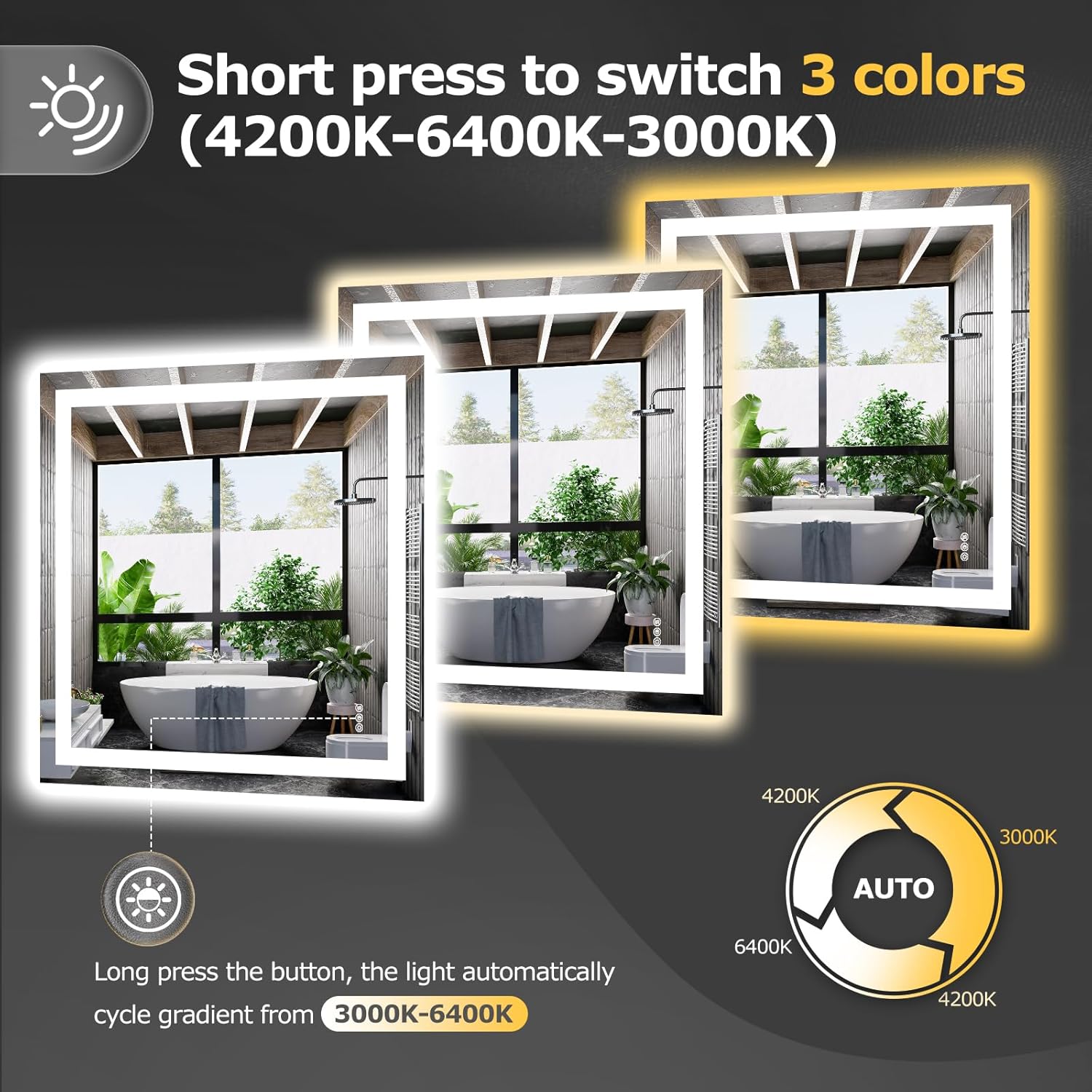 36X36 LED Bathroom Mirror with Lights, Anti-Fog, Dimmable, Backlit + Front Lit, Smart Bathroom Vanity Mirror, Memory Function, Shatterproof, Tempered Glass (Horizontal/Vertical)