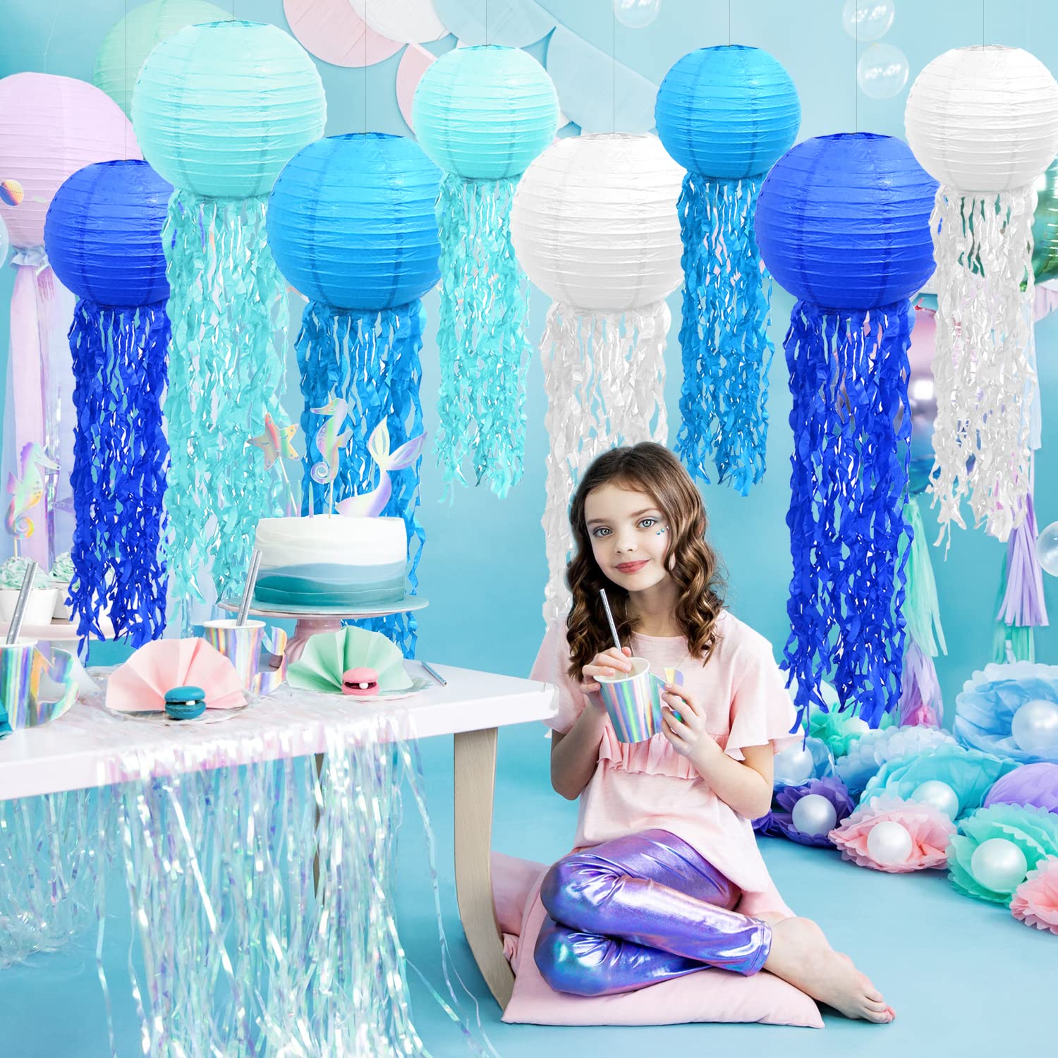 Linternas de Papel de Medusa Farol de Papel de Medusas para Fiesta Sirena Decoración Tema del Océano Colgante Decoraciones para Cumpleaños Reunión Fiestas,8 Piezas (8pcs)