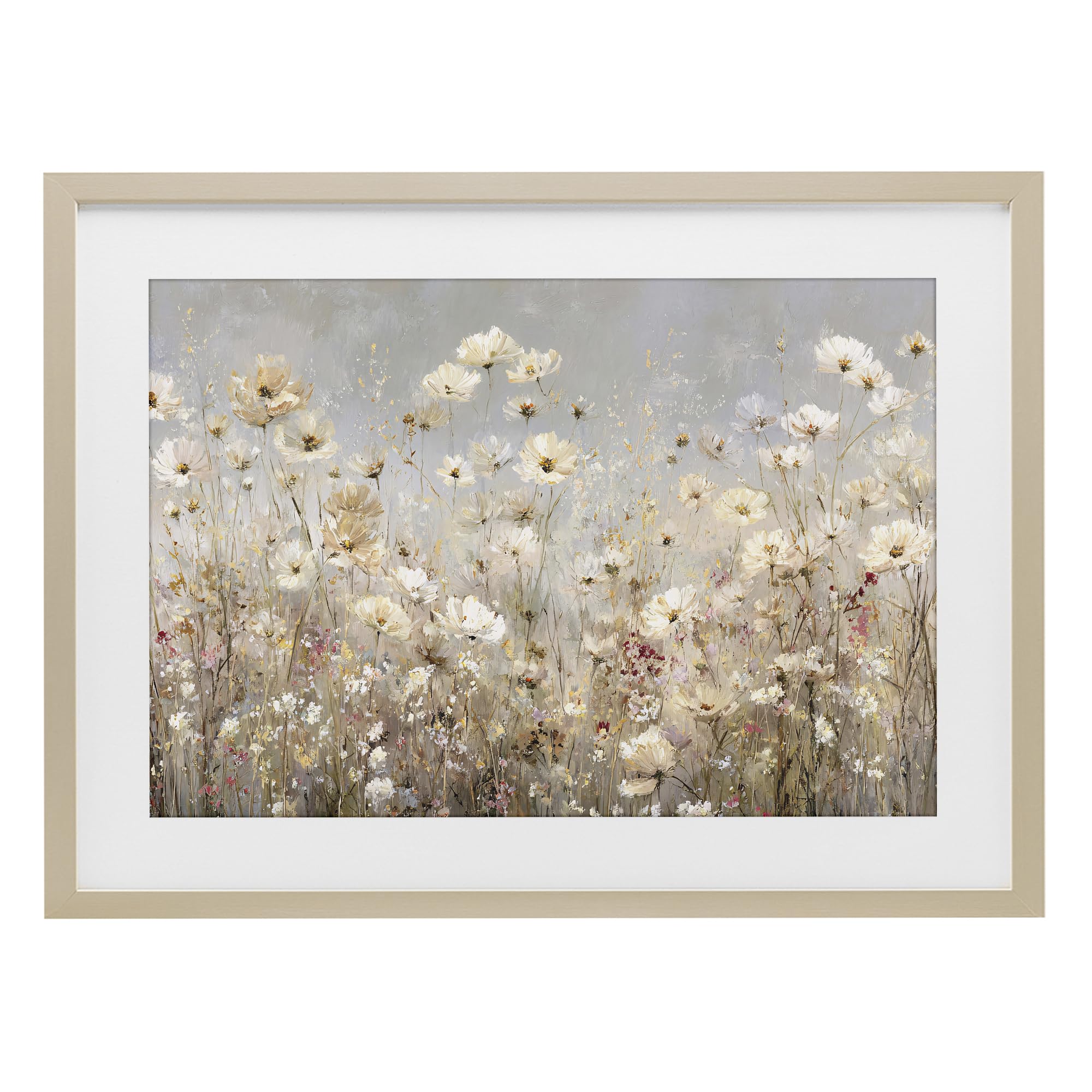 Stupell Industries 'White Daisy Clusters Meadow', Framed Print Under Glass, Brown, 20 x 14 Inches, Easy to Hang and Sturdy, Made in USA, by Jacky Ngan