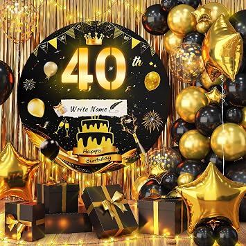 Happy 40th Birthday Light up Sign Party Decorations for Men Black Gold Led Birthday Backdrop Marquee Round Cardboard 2.75ft DIY Frame Background Photo Booth for Him 40 Year Old Party Supplies for Wall