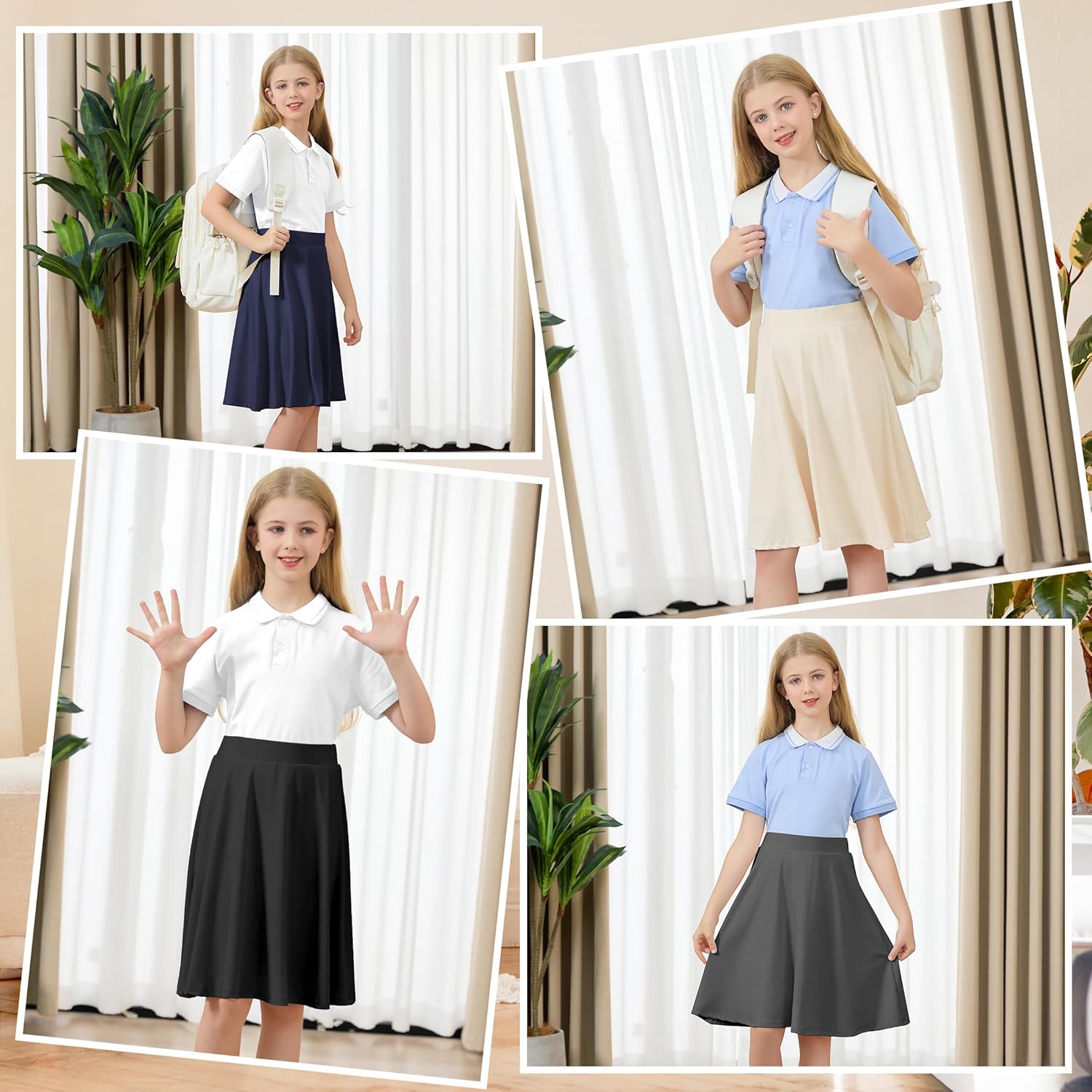 Girls Skorts with Built-in Shorts Athletic Skorts for Girls A Line Knee Length Uniform Skirt Size 6-14 for School Sports Black 12 Years - Image 5