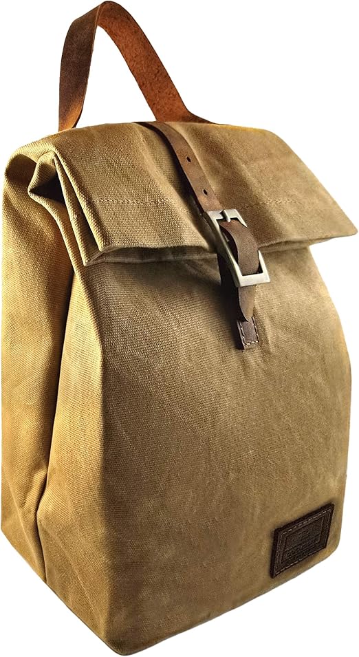 insulated waxed canvas lunch bolsa