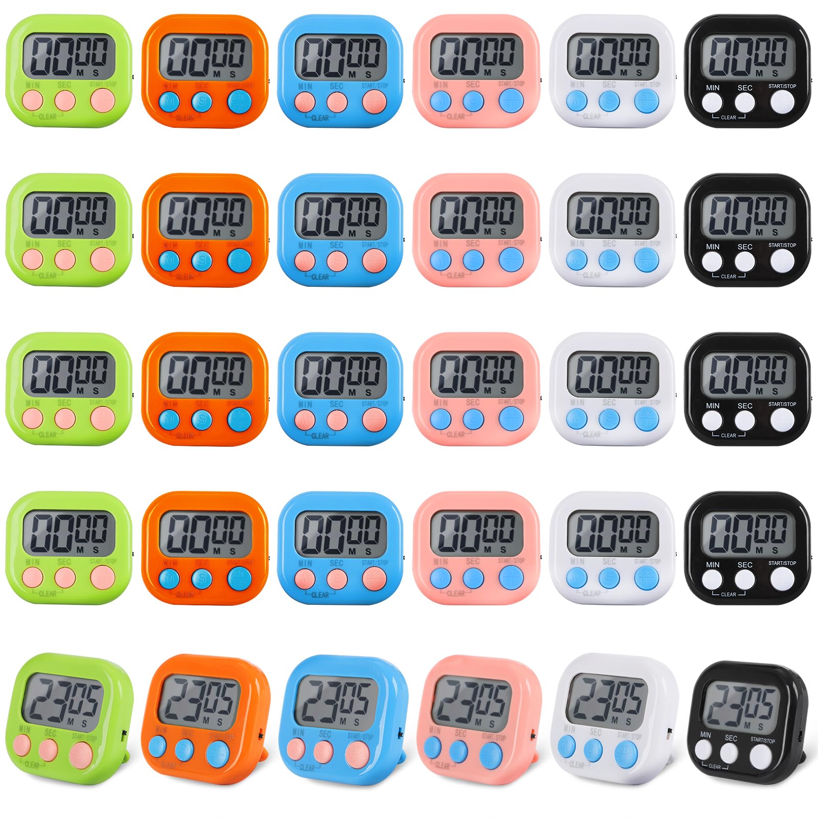 30 Pcs Digital Kitchen Timer Bulk, Magnetic Timers for Classroom, LCD Display, Loud Alarm, Electronic Minute Second Clock Timer for Teacher, Exercise,