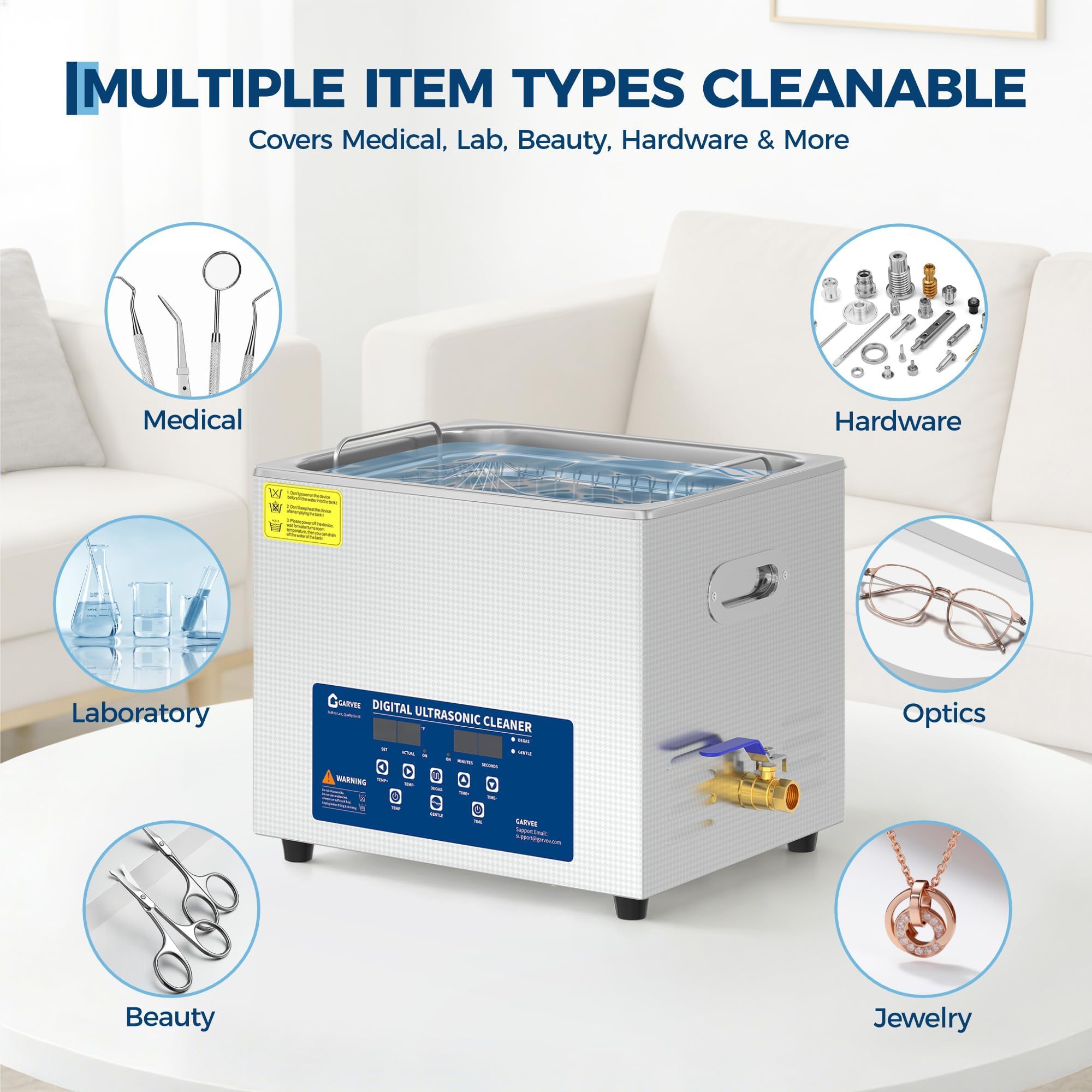 GarveeHome 6L Ultraschallreiniger mit Schallwandler, Heizung und Digitalem Timer