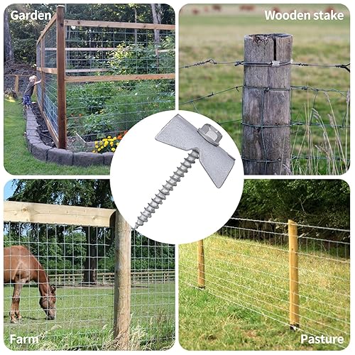 Miniatura 3 de 50 clavos de cerca, grapas de alambre de acero para maderas blandas, reutilización de clavos de grapas de valla con fijador de alambre para malla de