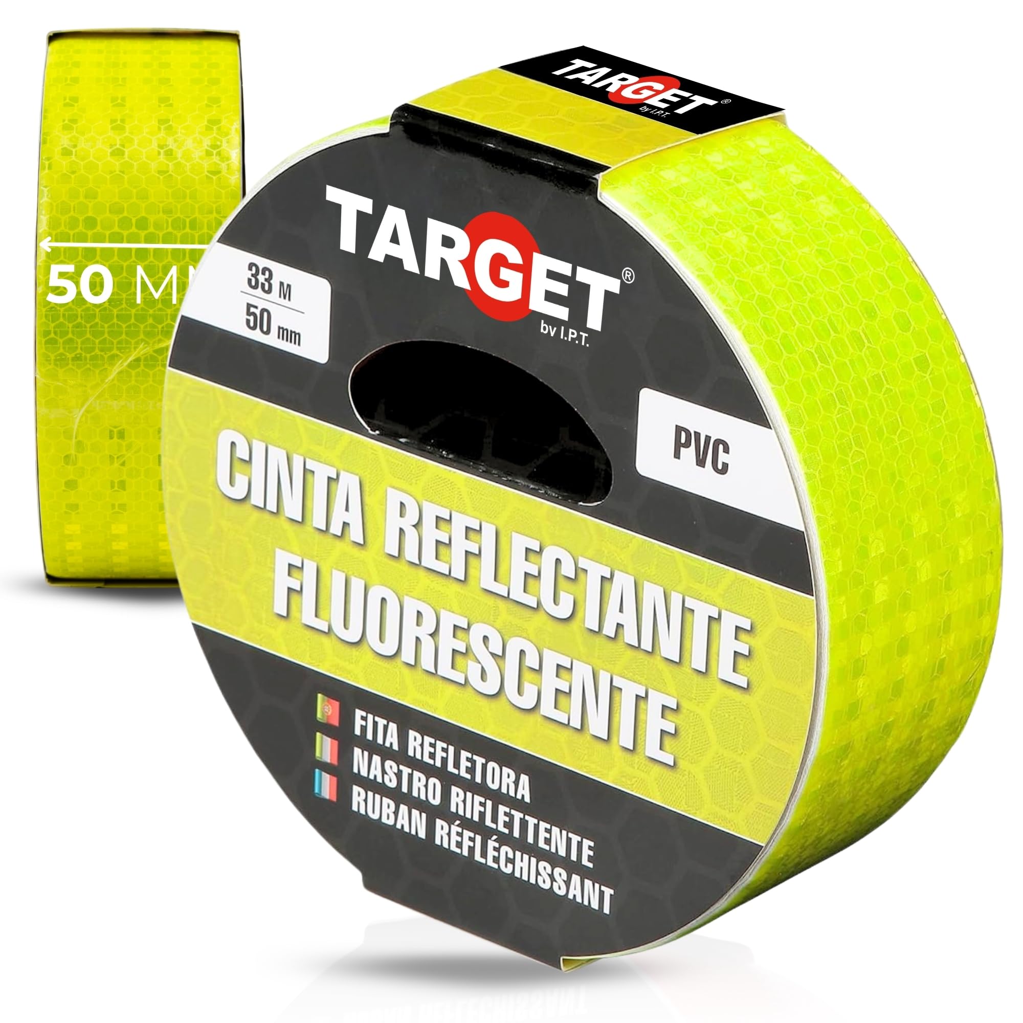 TARGET Cinta Reflectante Adhesiva, Advertencia Señalización Marcaje Alta Visibilidad Peligro Seguridad (FLUORESCENTE, 33 M X 50 mm)