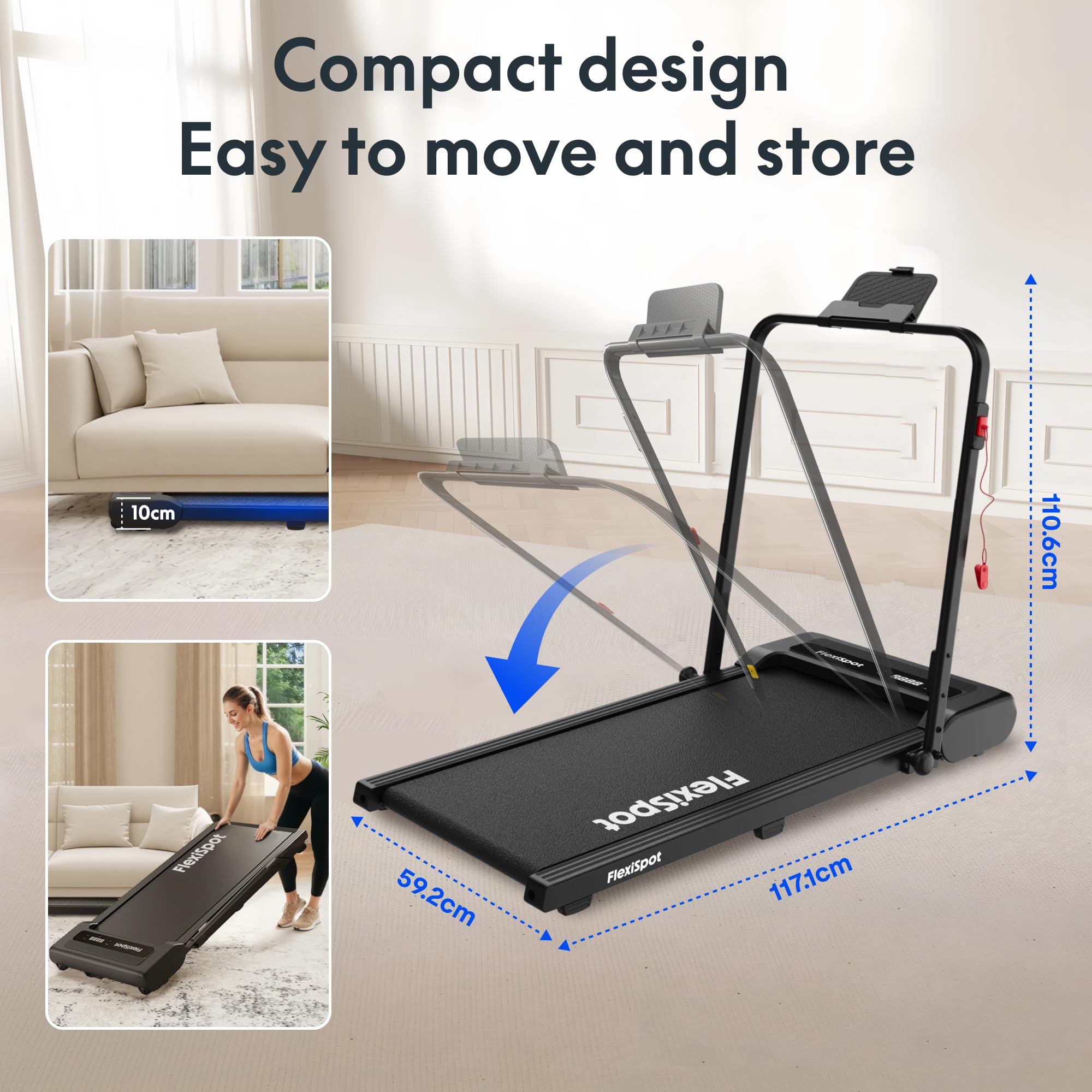 FlexiSpot Laufband Walking Pad für zuhause und Büro, Geräuscharme Laufbänder 4 in 1 Tragbares Laufband mit Fernbedienung und LED Display DynamicX