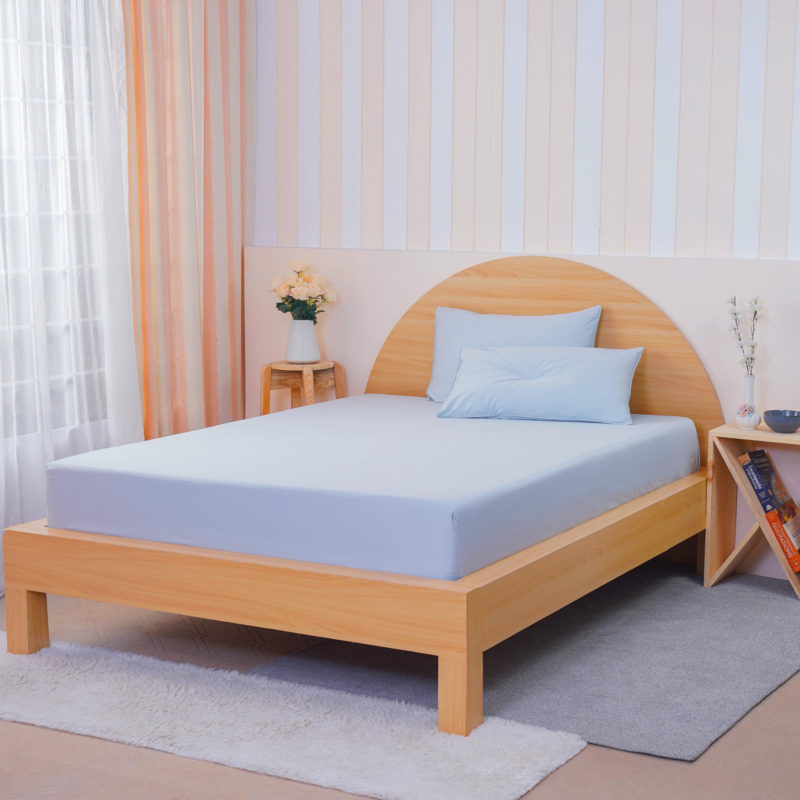 Sheet Story Terracotta Bamboo Double Fitted Sheet - 41Cm Deep Pocket - 400 Thread Count - Hypoallergenic, Soft And Cooling Fitted Bed Sheets Double - Sky Blue