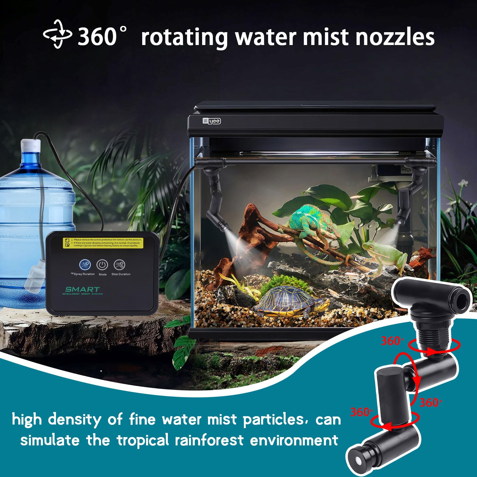 CPROSP Brumisateur Terrarium Reptile, Système de Brumisation avec Minuterie et Buse est Réglable à 360°, Humidificateur Terrarium pour Les Reptiles Amphibiens, Plantes et Fleurs