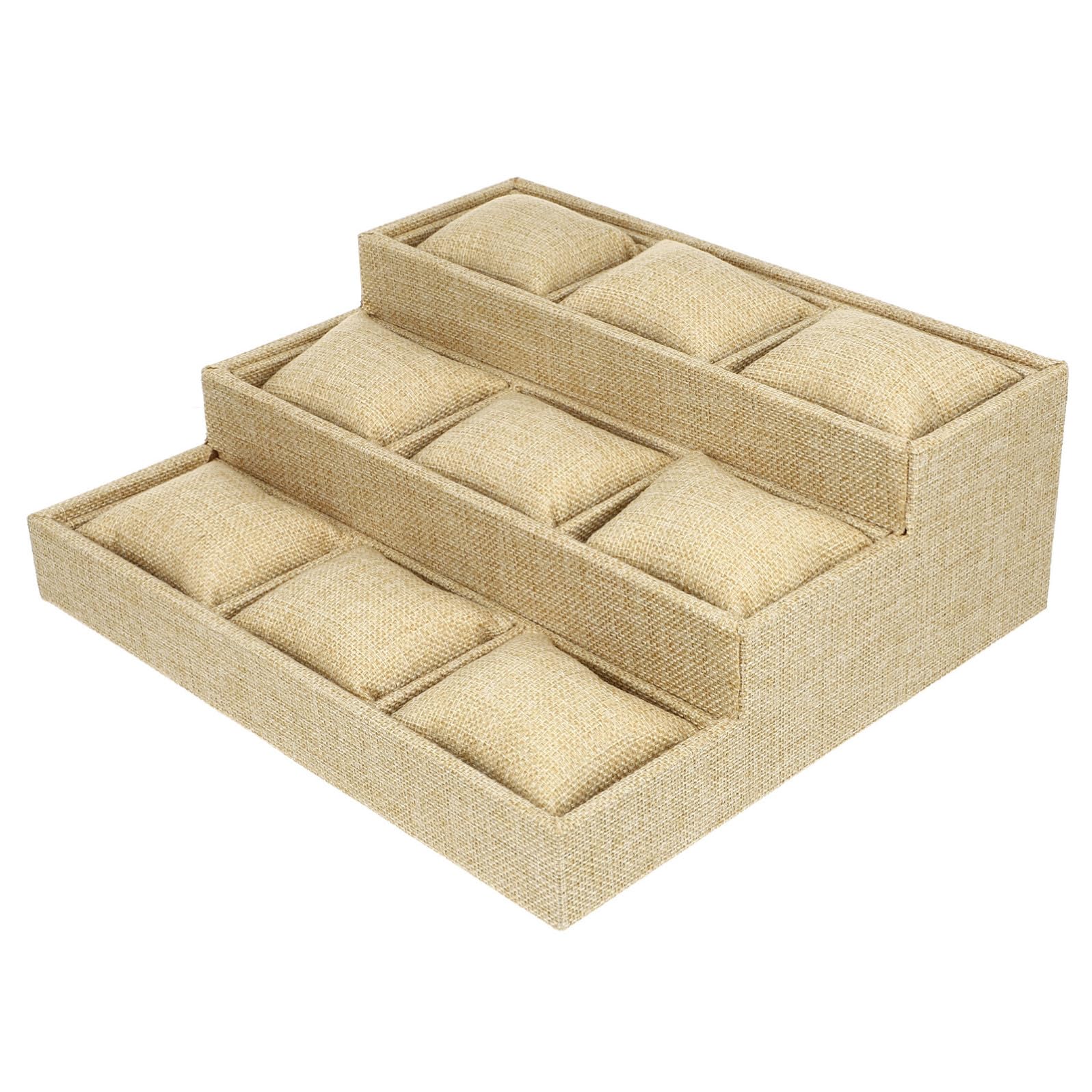 DOITOOL Vassoio Semplice ed Elegante 9 Scomparti in Lino Khaki Porta Orologi e Gioielli e Piccolo Cuscino, Design Unico a Forma Trapezoidale per Amiche