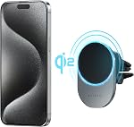 Satechi Qi2 Wireless Car Charger, Travel Friendly Car Phone Mount Charger for Air Vents, 15W Fast Chargers, for iPhone 17 to 12 Series