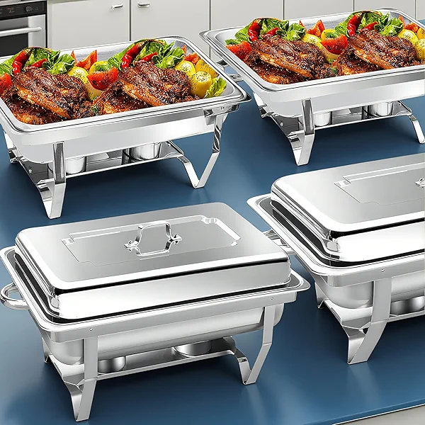 ALSO GO Chafing Dishes Buffet 4 Pack, 9QT Chafing Dish Buffet Set, Stainless Steel Food Warmer for Parties, Full Size Chafers and Buffet Warmers Sets