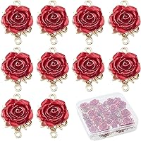 Vista 8 de SUNNYCLUE 1 caja de 40 dijes de rosas a granel 3D grandes y pequeños con diseño de rosas rojas de resina Back is Tree of Life de 0.599 pulgadas