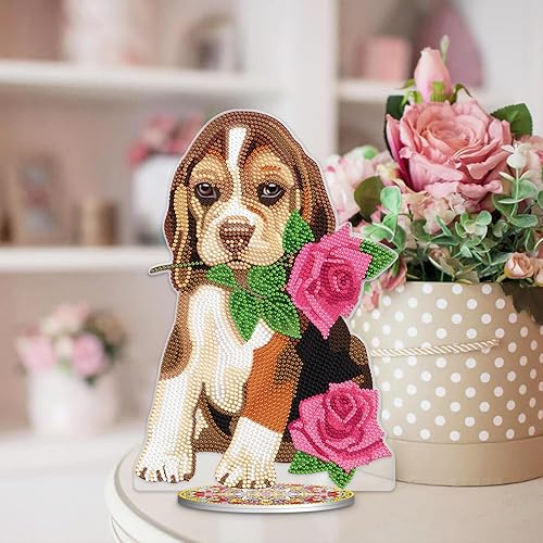 Miniatura 2 de F-CANLAN Adornos decorativos de pintura de diamantes 5D, decoración de perro rosa, juego de manualidades con puntos de diamante, lindo perro,
