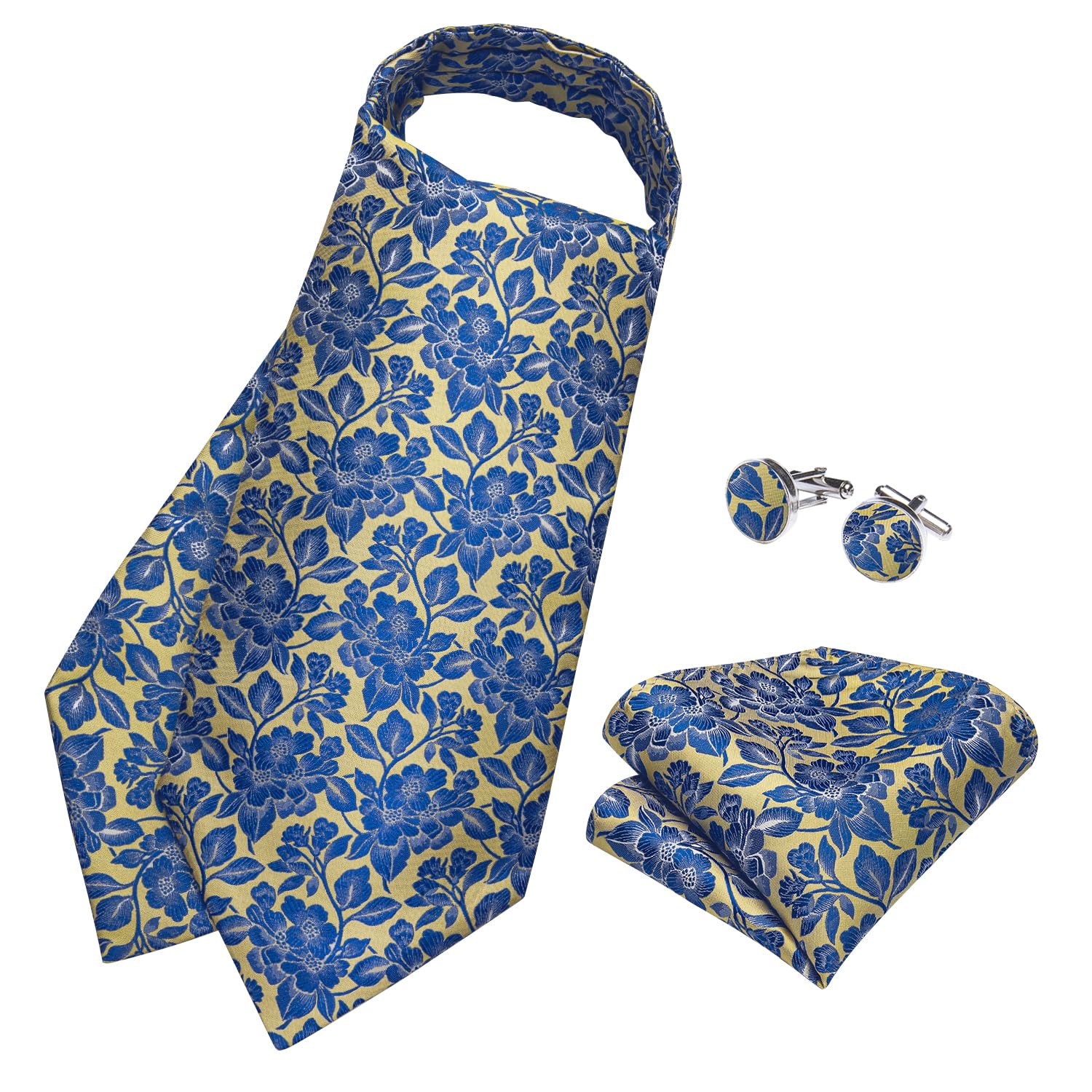 DiBanGu Jacquard Woven Ascot Silk Cravat Set for Men Wedding