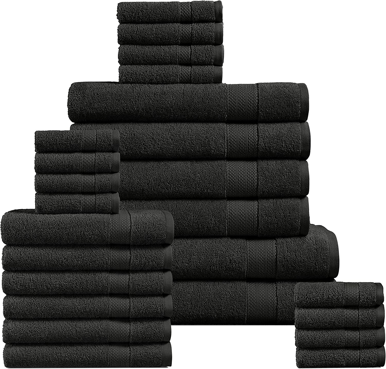 Consolidated Textile Towel Set - Bath Towels, Hand Guest and Washcloths Cotton Hotel Quality Super Soft Highly Absorbent (Black, 8x Towel Set Luxury)