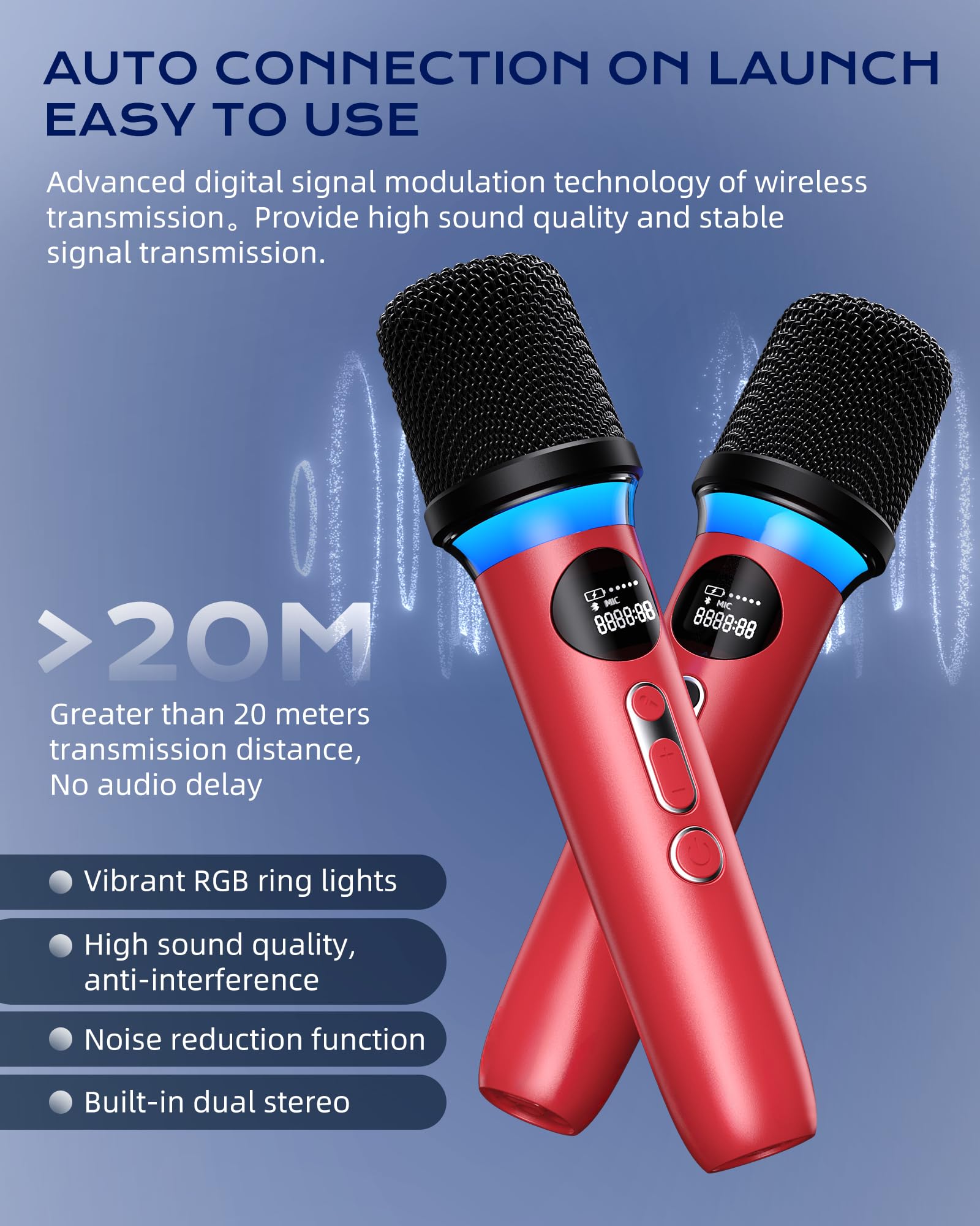 Máquina de Karaoke para Adultos y niños, micrófono de Karaoke inalámbrico Bluetooth 2 portátil con Soporte/USB/Tarjeta TF/Entrada Auxiliar, Sistema de Altavoces PA IPX5 para Fiesta en casa, Picnic