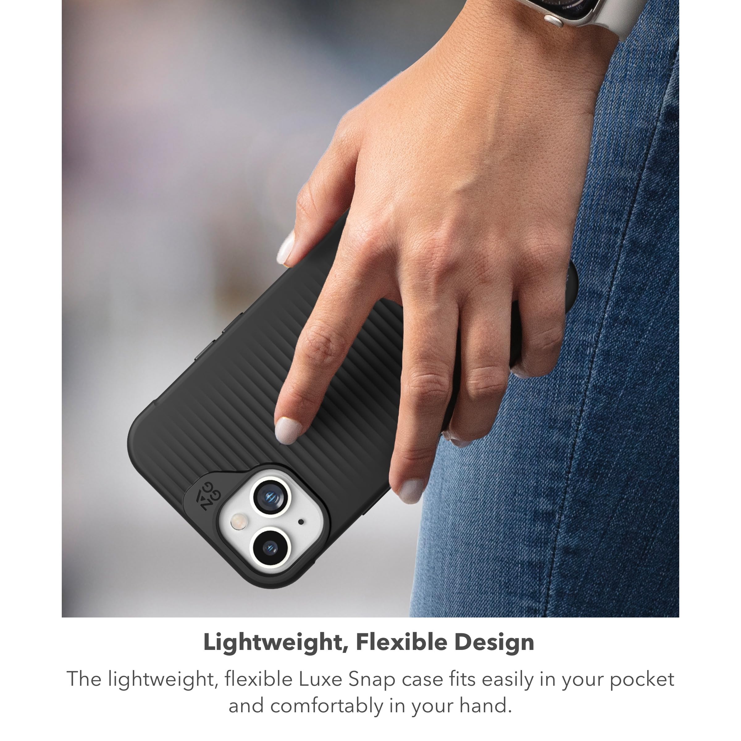 ZAGG Luxe Snap - Funda protectora para teléfono celular, protección contra caídas (3 m), material de grafeno duradero, delgada y ligera, color negro