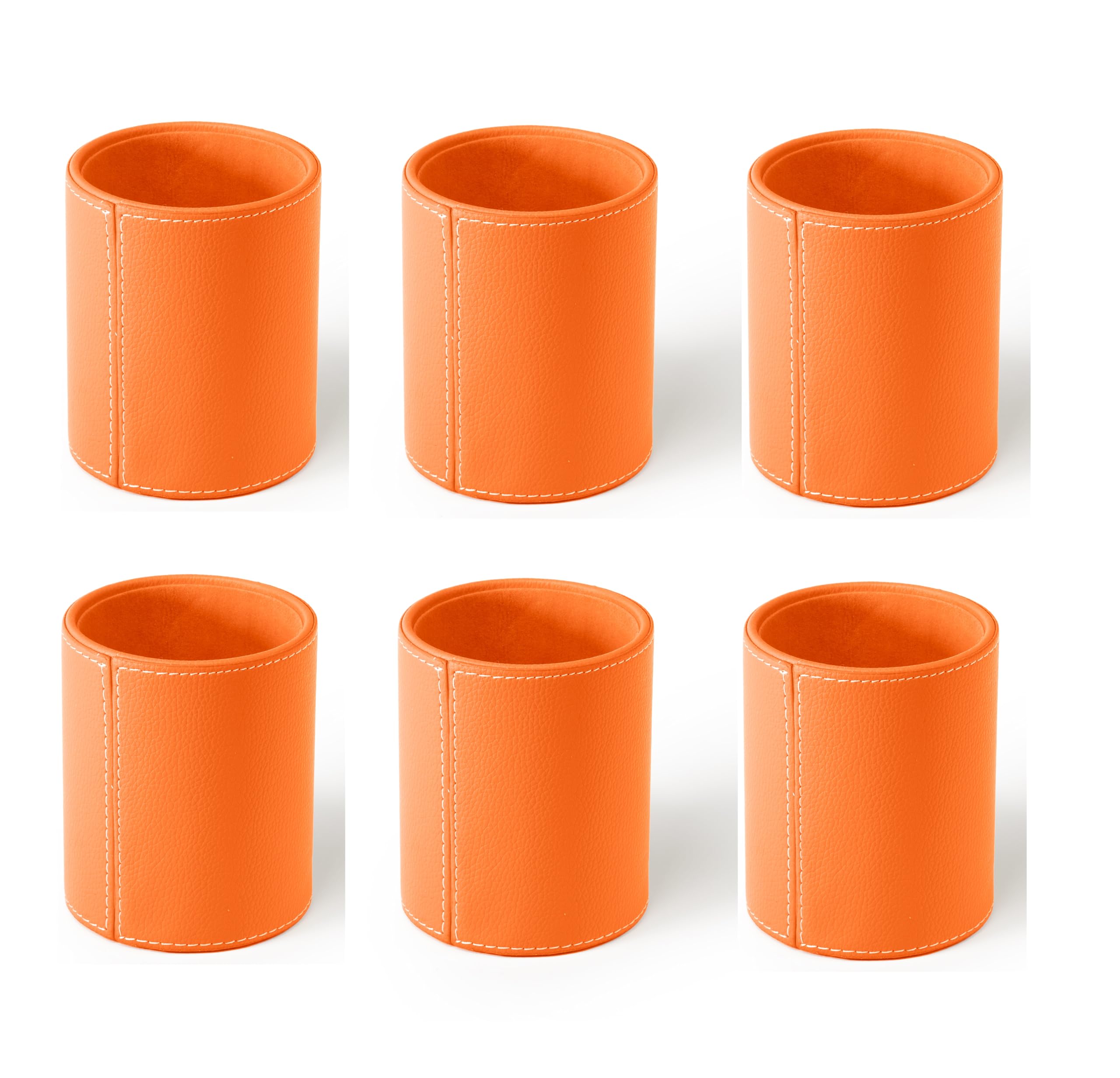 Osco Faux Leather Pen Pot, Desk Pencil Holder with Wipe-Clean Finish, Compact Round Desk Organizer for Pens, Pencils & Brushes, 10.5cm H x 8.7cm Dia, Orange