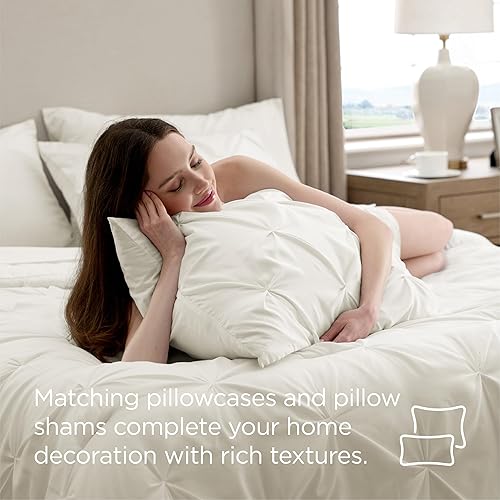 Miniatura 8 de BEDSURE Juego de ropa de cama con edredón tamaño King californiano de 8 piezas, diseño de pliegues, con edredón, sábanas, falda de cama, fundas de