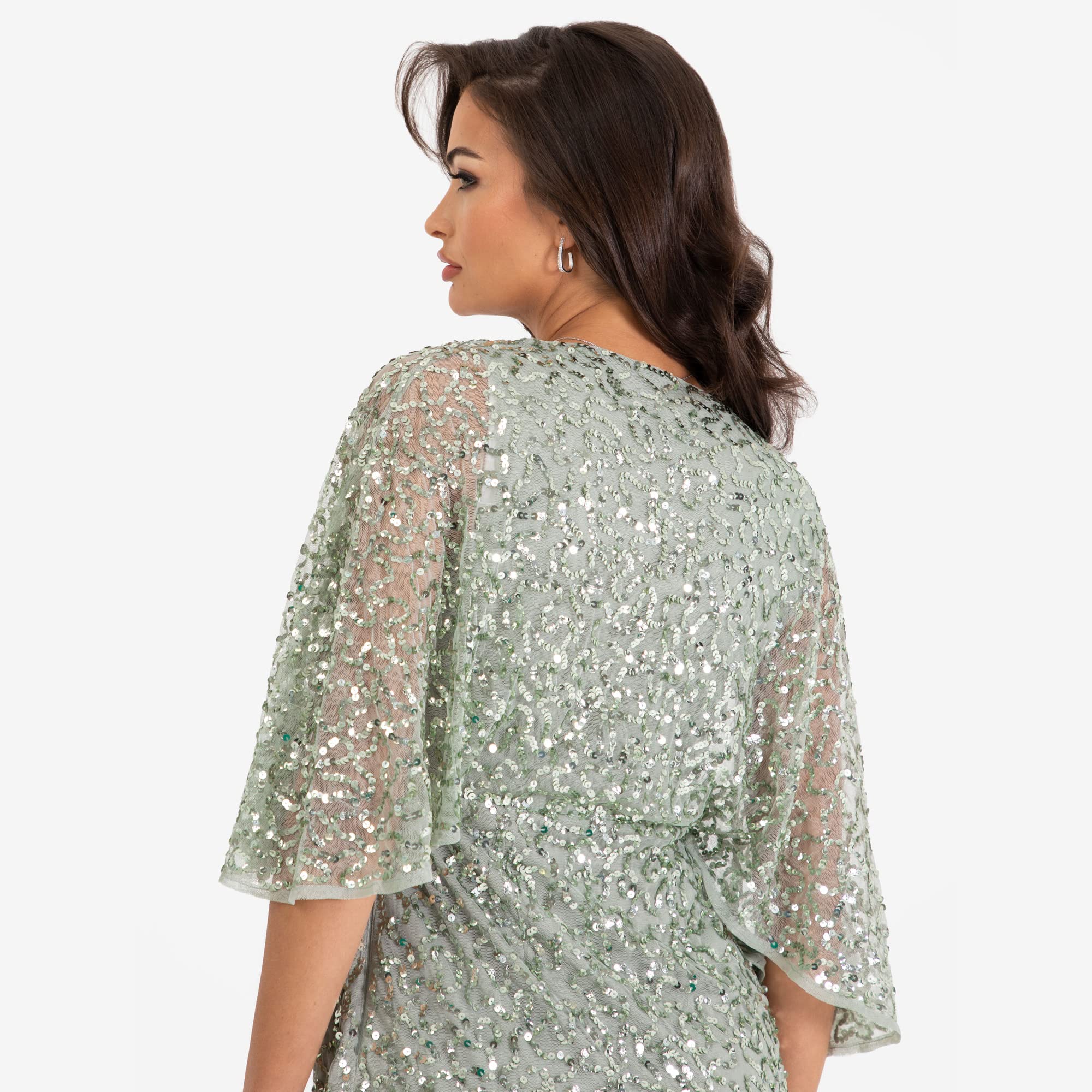 Maya Deluxe Sukienka Kobiety Womens Midi Dress Ladies Sequin Embellished Cape Sleeve Wrap Dress For Wedding Guest Bridesmaid Cocktail Prom Evening