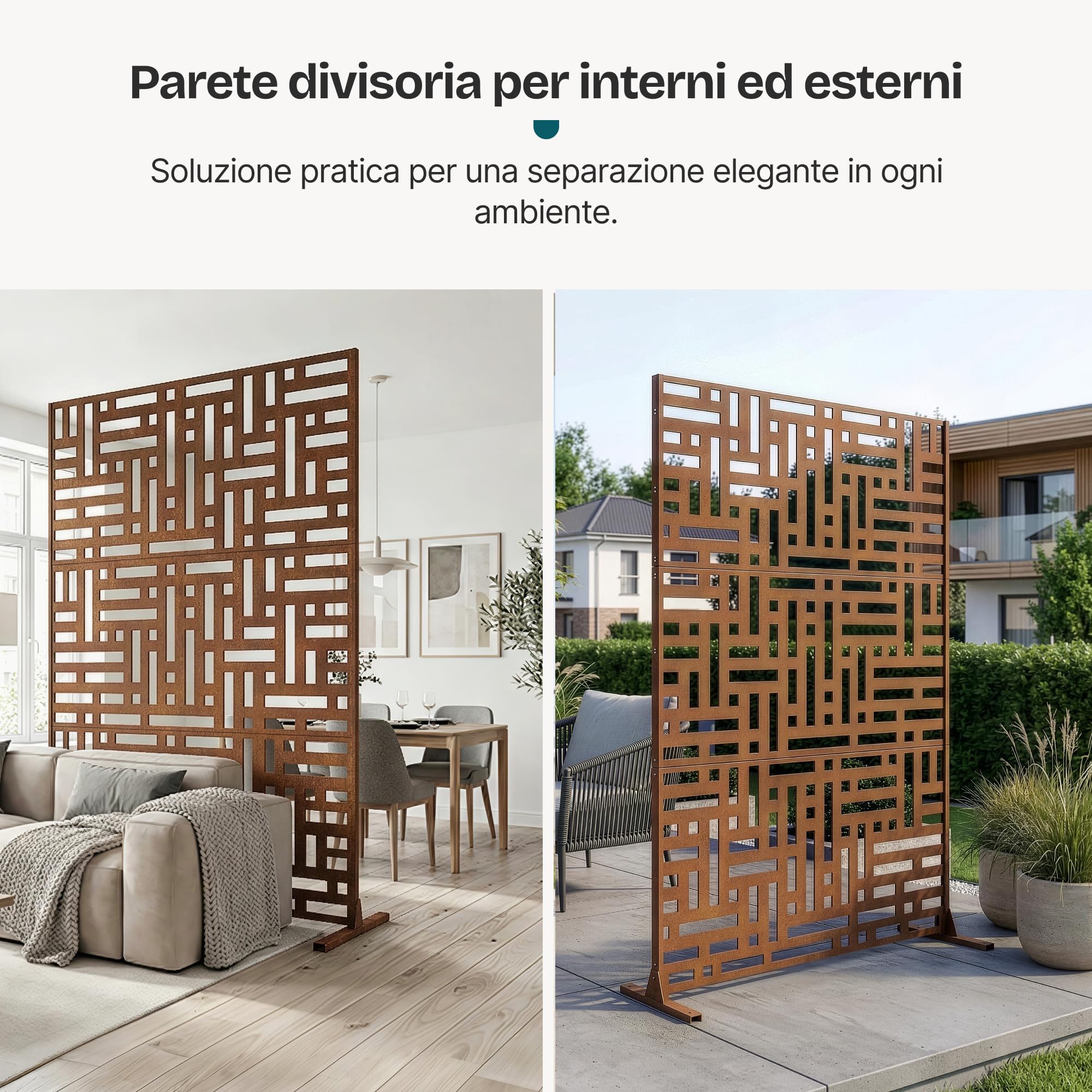 casa.pro Pannello Divisorio per Spazi Esterni Interni Schermatura Decorativa con Struttura Traforata Schermo Divisore in Acciaio Corten 180 x 120 cm Marrone Ossidato