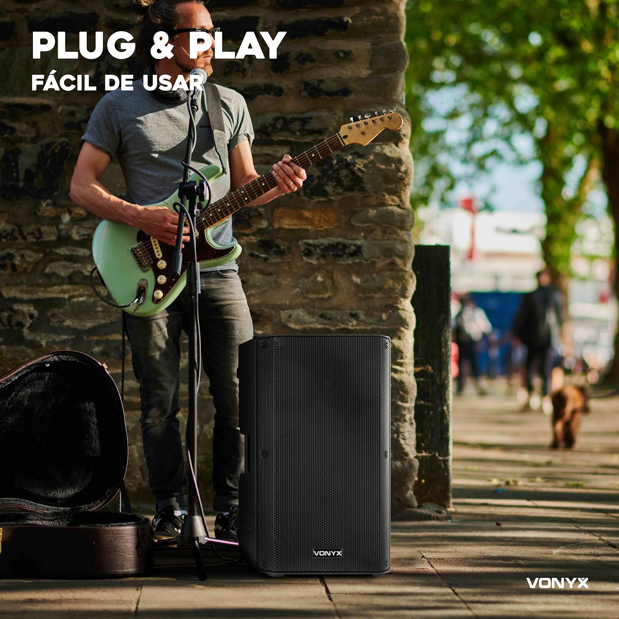 Vonyx VSA700 – Altavoz Bluetooth Grande Potente 15" 1000W con 2 micrófonos inalámbricos UHF, batería Recargable, USB, SD y AUX, Altavoz portátil Bluetooth Potente para Karaoke y Fiestas Color Negro