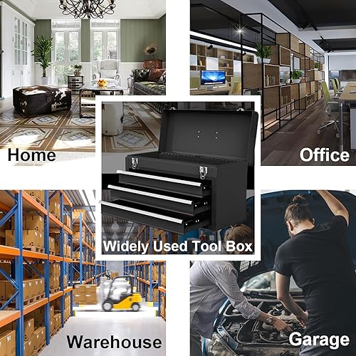 Miniatura 6 de ERGOMASTER Caja de herramientas portátil, caja de herramientas de metal con 3 cajones, caja de herramientas de almacenamiento resistente con
