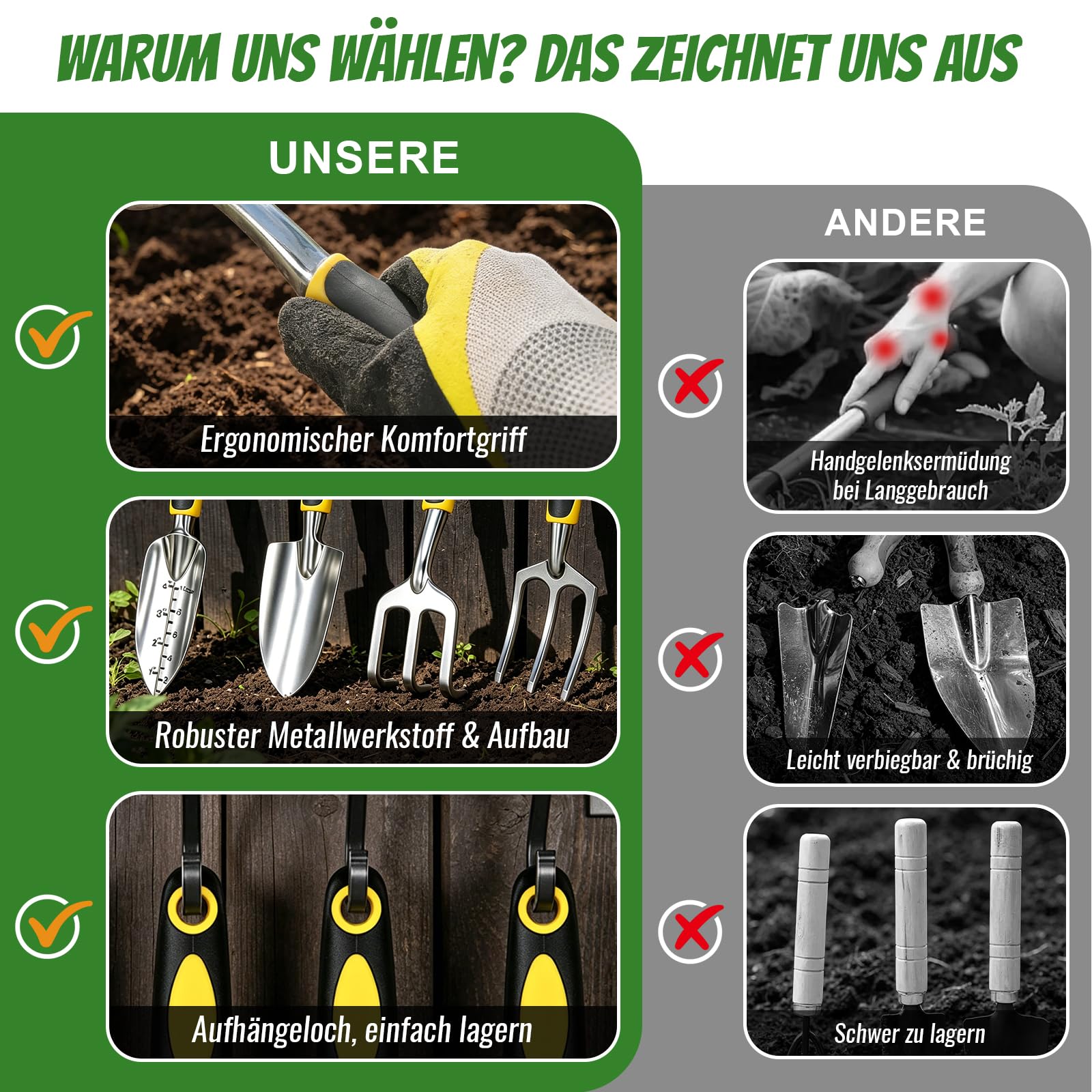 Gartengeräte Set 8 in 1 mit Aufbewahrungstasche, Gartenwerkzeug