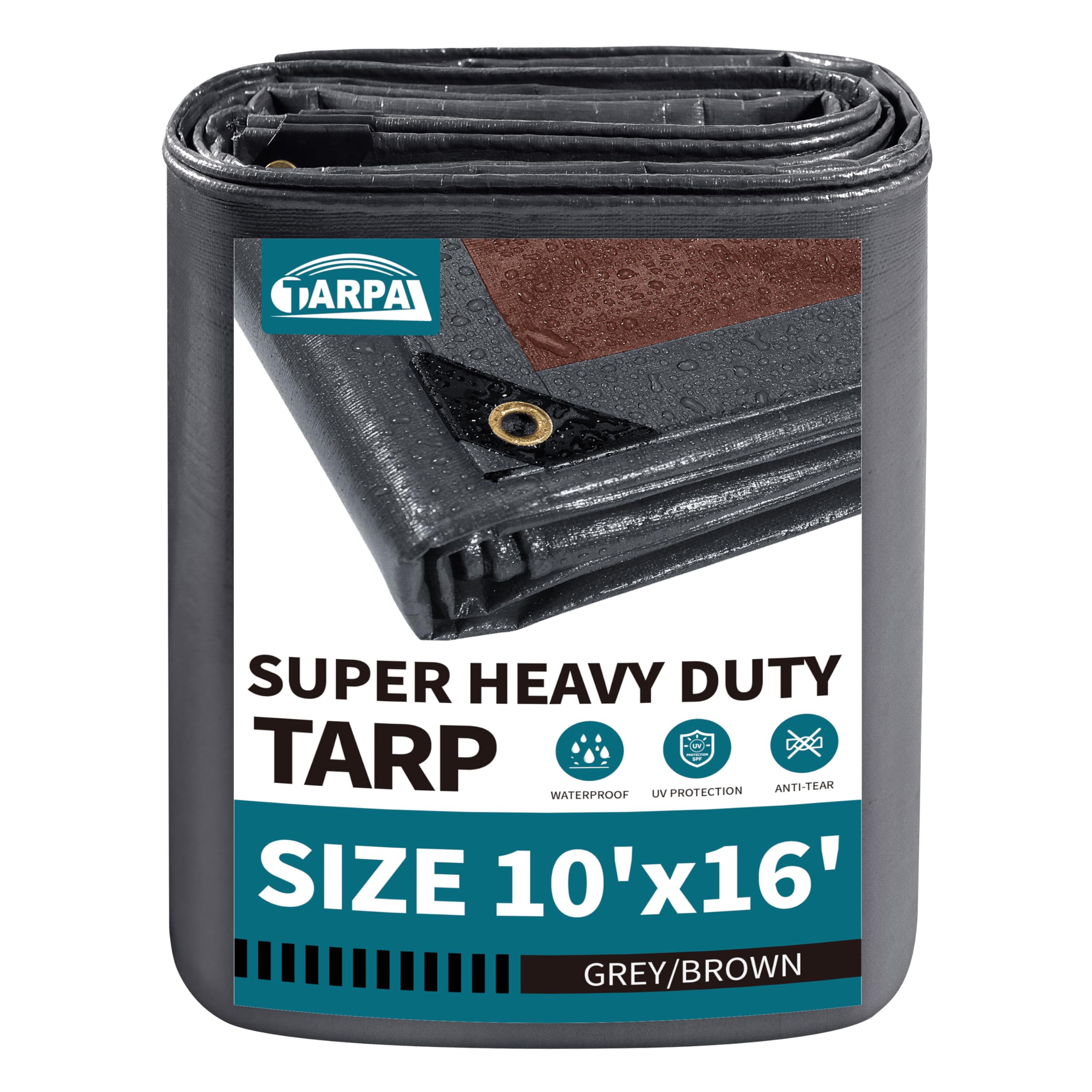 TARPAL tarp 10x16 Feet Super Heavy Duty Tarps Cover 20mil,Grey/Brown tarp