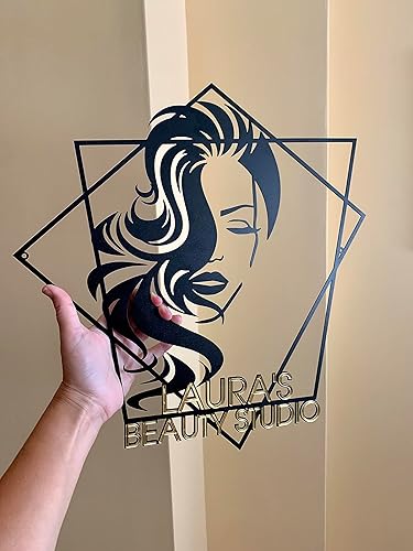 Miniatura 5 de Personalized Beauty Studio Sign, Custom Name, Woman Face Art, Hair Stylist Name, Metal Wall Decor, Hairstyle Shop, Nail Sign, Business Sign,
