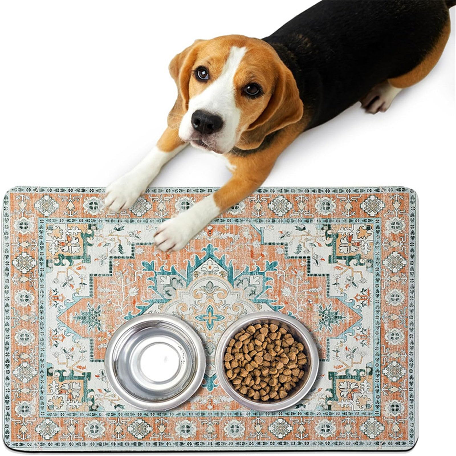 Hearda Pet Mats for Food Bowls Water Absorbent, Vintage Ethnic Style Pet Food Mat Non Slip Quick Dry Cat Feeding Mat Diatomite Pet Feeding Mat Dog Bowl Mats Water Dispenser Mat (60x90cm,Style 5)
