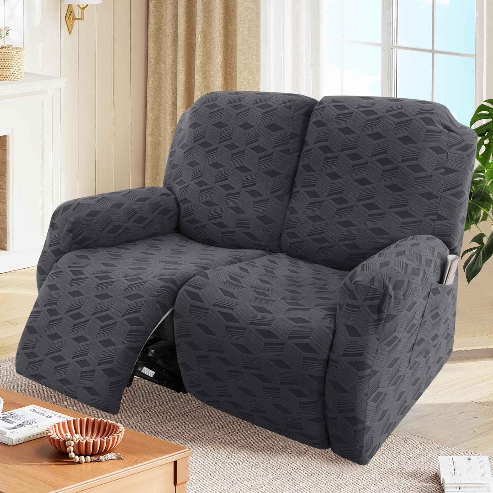 OKYUK Recliner Chair Covers, Stretch Jacquard Recliner Cover, Furniture Protector for Kids & Pets