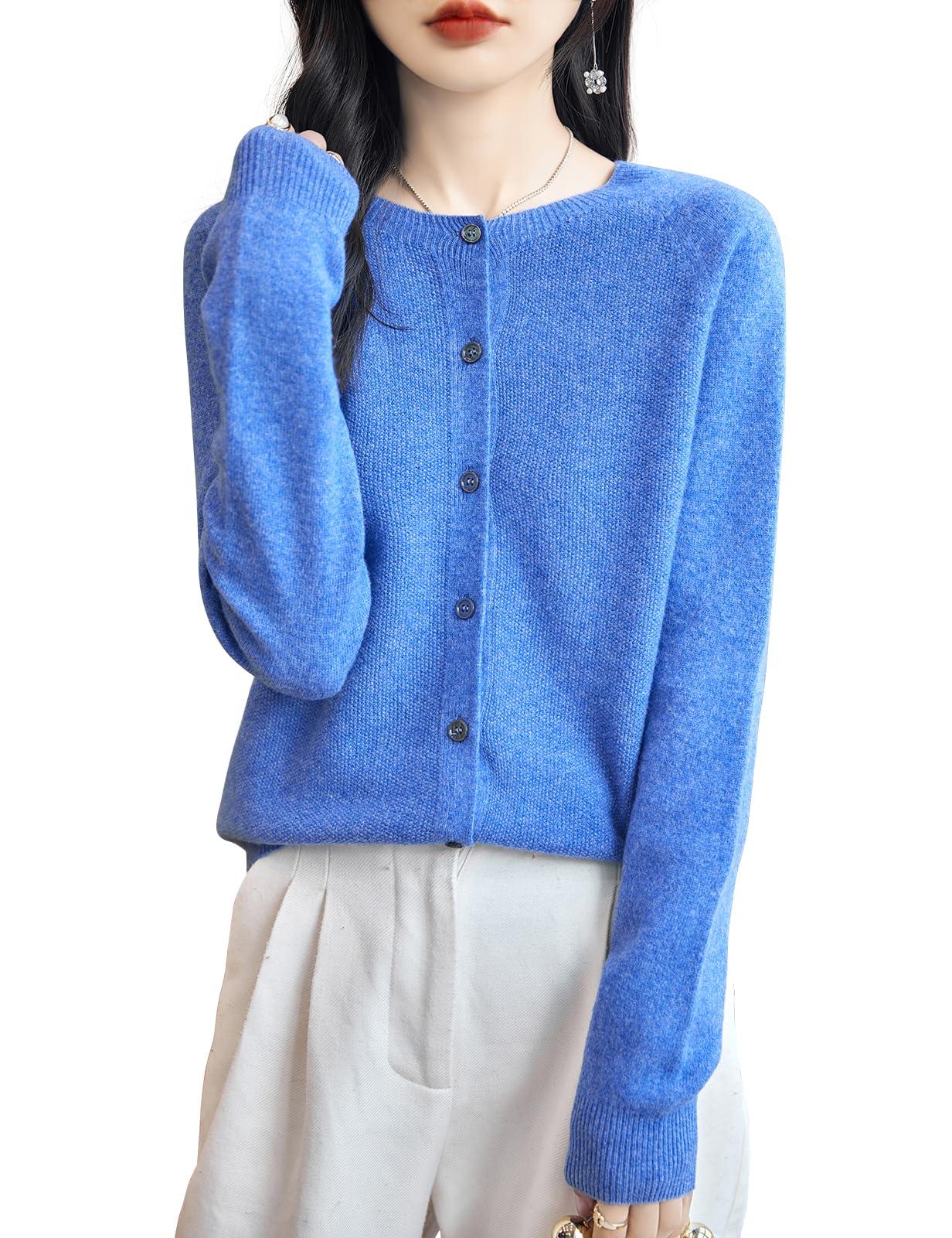 Chanyarn suéter Mujer 100% Lana Merina 2024 Primavera otoño con Cuello Redondo Liso Manga Larga sin Costuras cárdigan