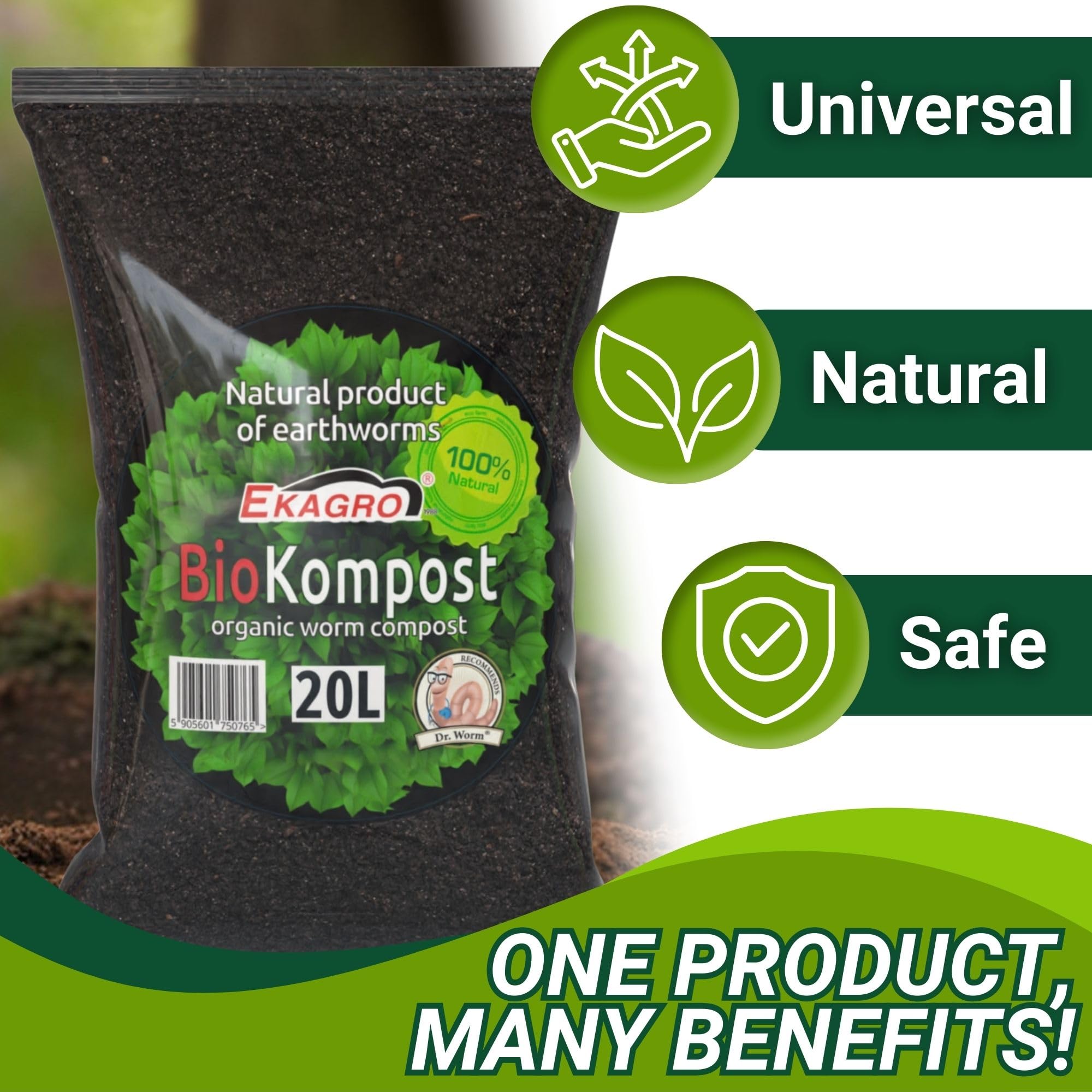 Wurmhumus für Pflanzen | 100% Natürlich Humus Erde 20L | Organischer Wurmkompost | Regenwurmhumus Fördert Bodenstruktur und Wasserspeicherung | Universaldünger