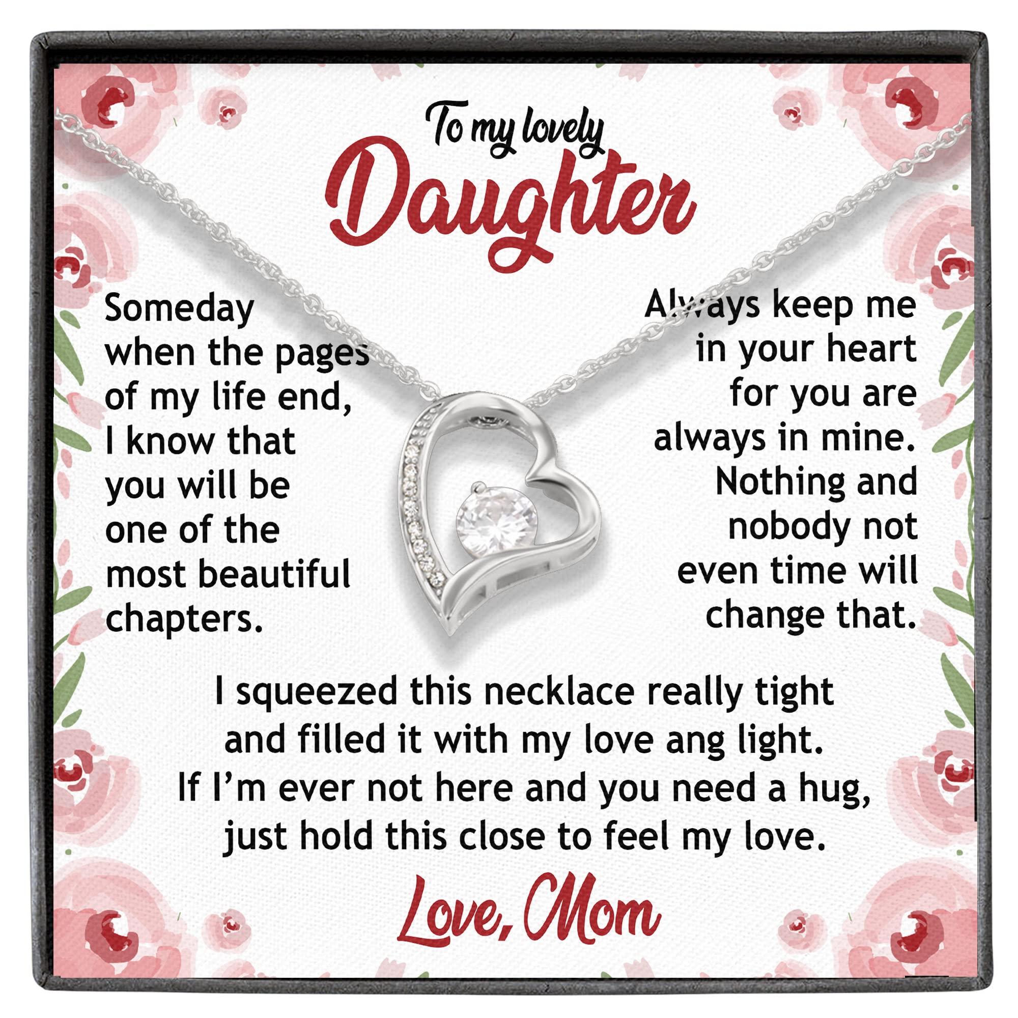 GenericDaughter Necklace, To My Lovely Daughter Always Keep Me in Your Heart Love from Mom Necklace, Mother's day Wedding Christmas Birthday Gifts