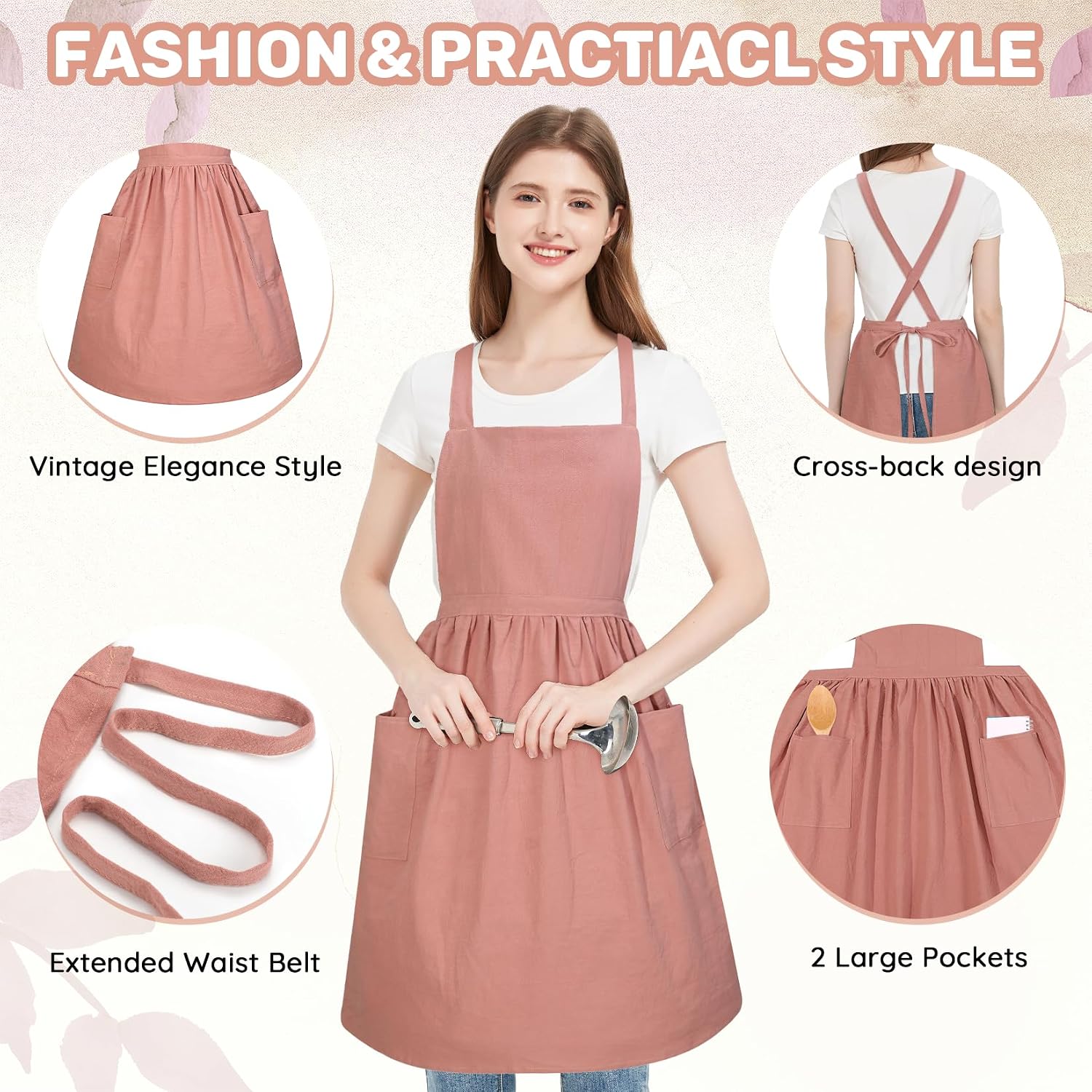 Fartuch do sukienki Pinafore dla kobiet dziewcząt vintage z falbanką bawełniany fartuch szefa kuchni z kieszeniami i długimi wiązaniami, uroczy fartuch kuchenny do gotowania ogrodnictwa pieczenia