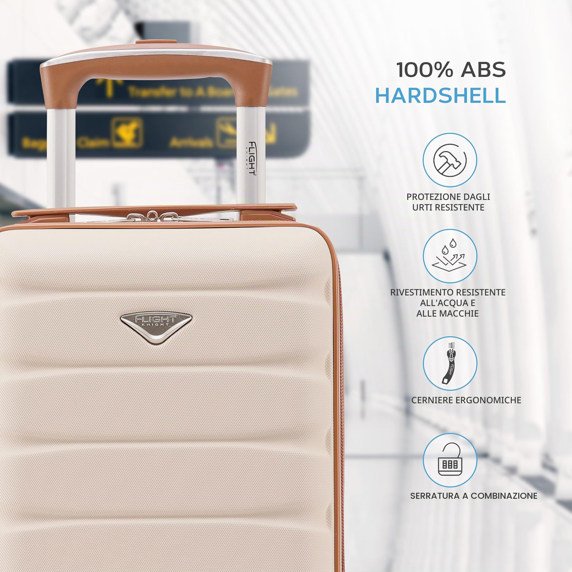 Flight Knight Valigie Rigide in ABS leggere a 2 ruote - Bagaglio a mano approvato per oltre 100 compagnie aeree come British Airways, Ryanair e easyJet, valigia da cabina 40x20x25cm