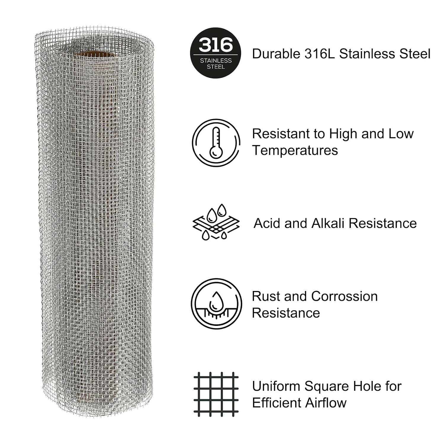 PATIKIL 40" L x 10" W Woven Wire Mesh, 12 Mesh 316L Stainless Steel Air Vent Filter Screen for Window Security Vent Cover Filtration Animals Fence