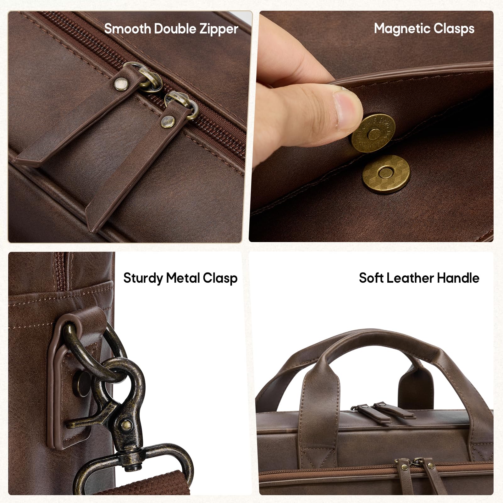 RAINSMORE Aktentasche Herren Vintage PU Leder 16 Zoll Laptoptasche | Arbeitstasche, Wasserdicht Ledertasche, Messenger Bag, Effiziente Organisation, Vielseitig für Büro, Uni, Geschäftsreisen