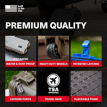 Hard Shell Carrying Case with Wheels, Waterproof, Protective, Heavy-Duty Portable Storage Box for Music Equipment, Camera, Electronics