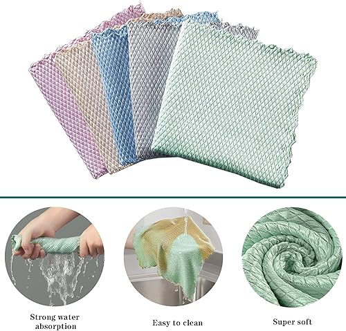 Miniatura 2 de Paño de limpieza de microfibra reutilizable para escamas de pescado, trapos de limpieza sin pelusa para vidrio, sin marcas de agua, platos, espejos