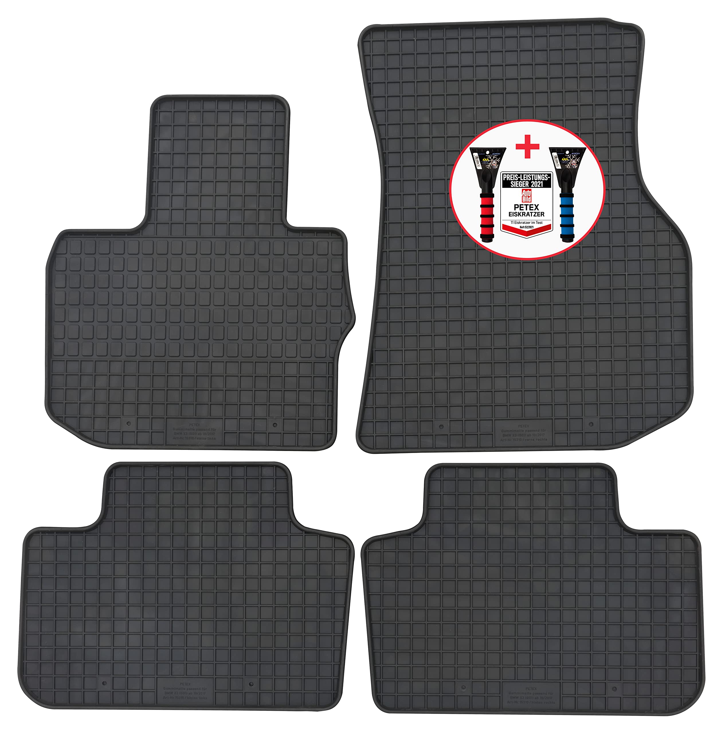 PETEX Tappetini in gomma Premium 4-TLG nero + raschietto ghiaccio auto Test 52/2021