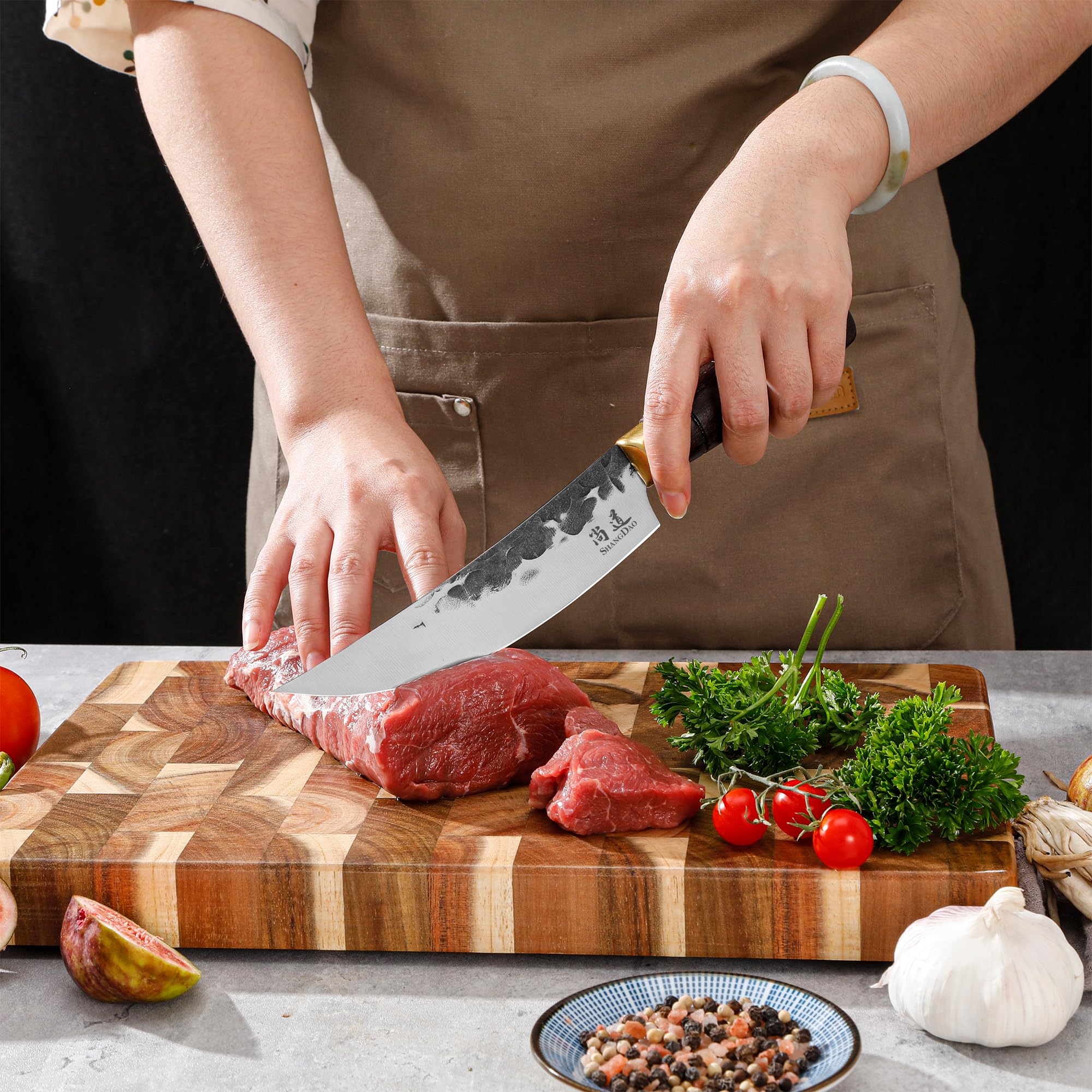 SHANGDAO Coltello da chef, coltello da cucina forgiato nero con lama in acciaio inossidabile altamente elastico, coltello da chef artigianale professionale, impugnatura ergonomica e confezione regalo