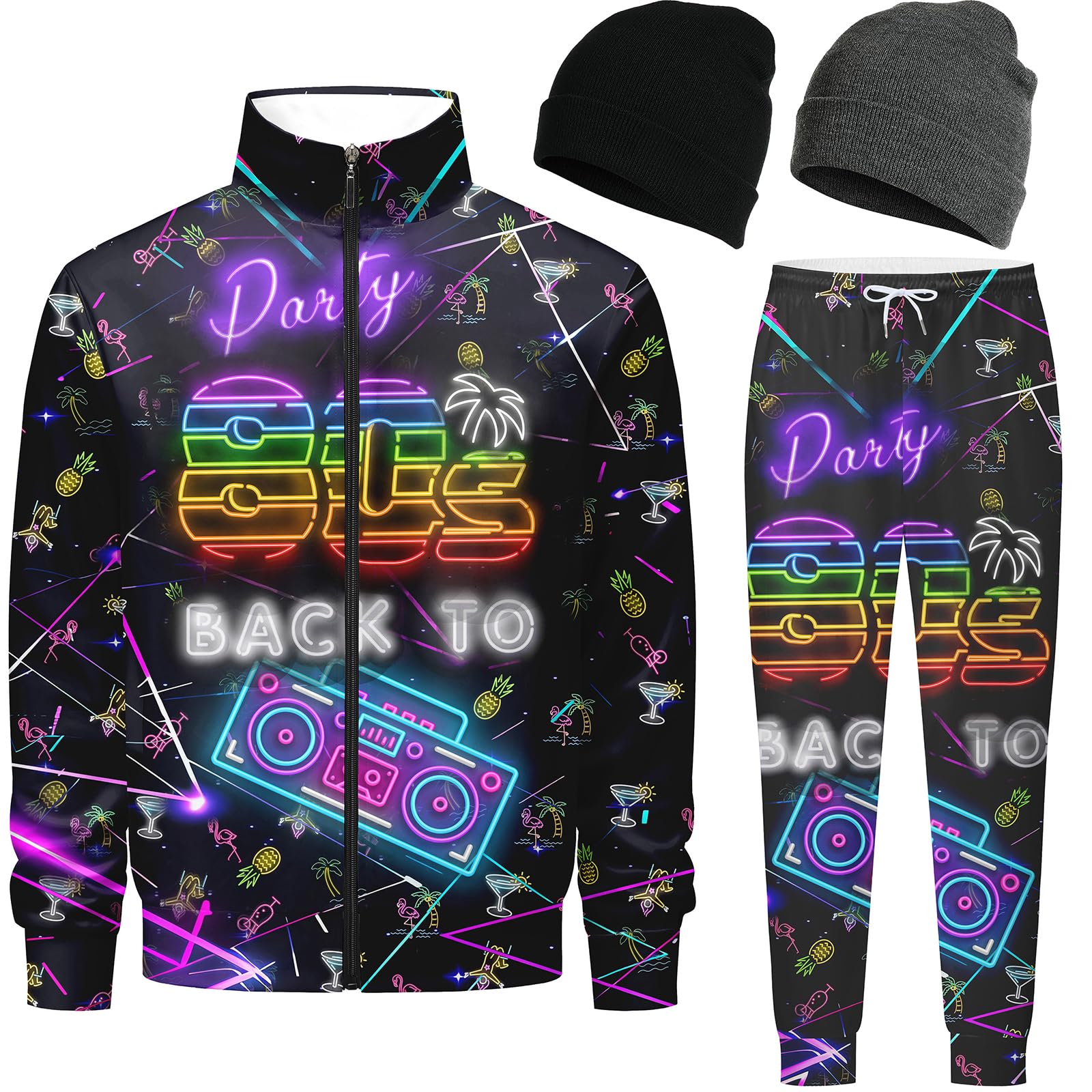 Nosirhoc Men's Tracksuits Sweatsuits 90s 80s outfit for men Athletic Full Zip Sports Sets with 2 knit Cuffed Beanie